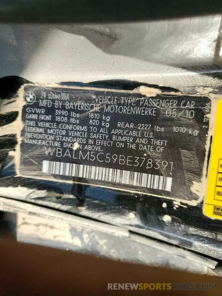 13 Photograph of a damaged car WBALM5C59BE378391 BMW Z4 2011