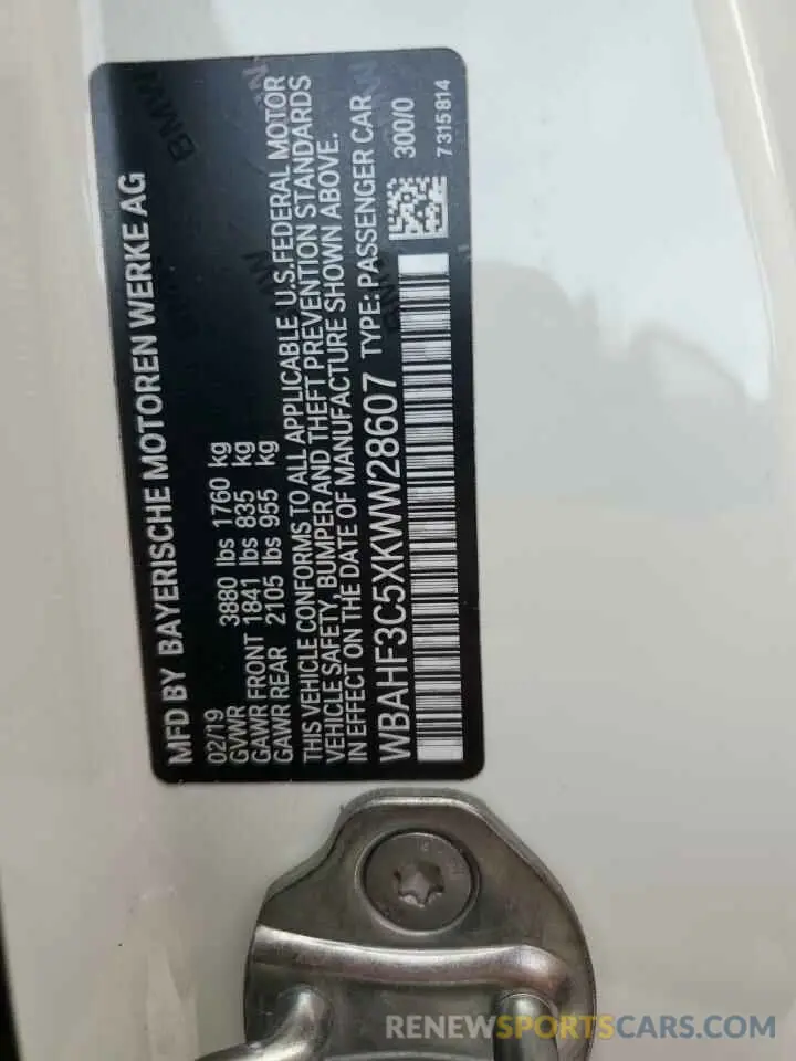 13 Photograph of a damaged car WBAHF3C5XKWW28607 BMW Z4 2019