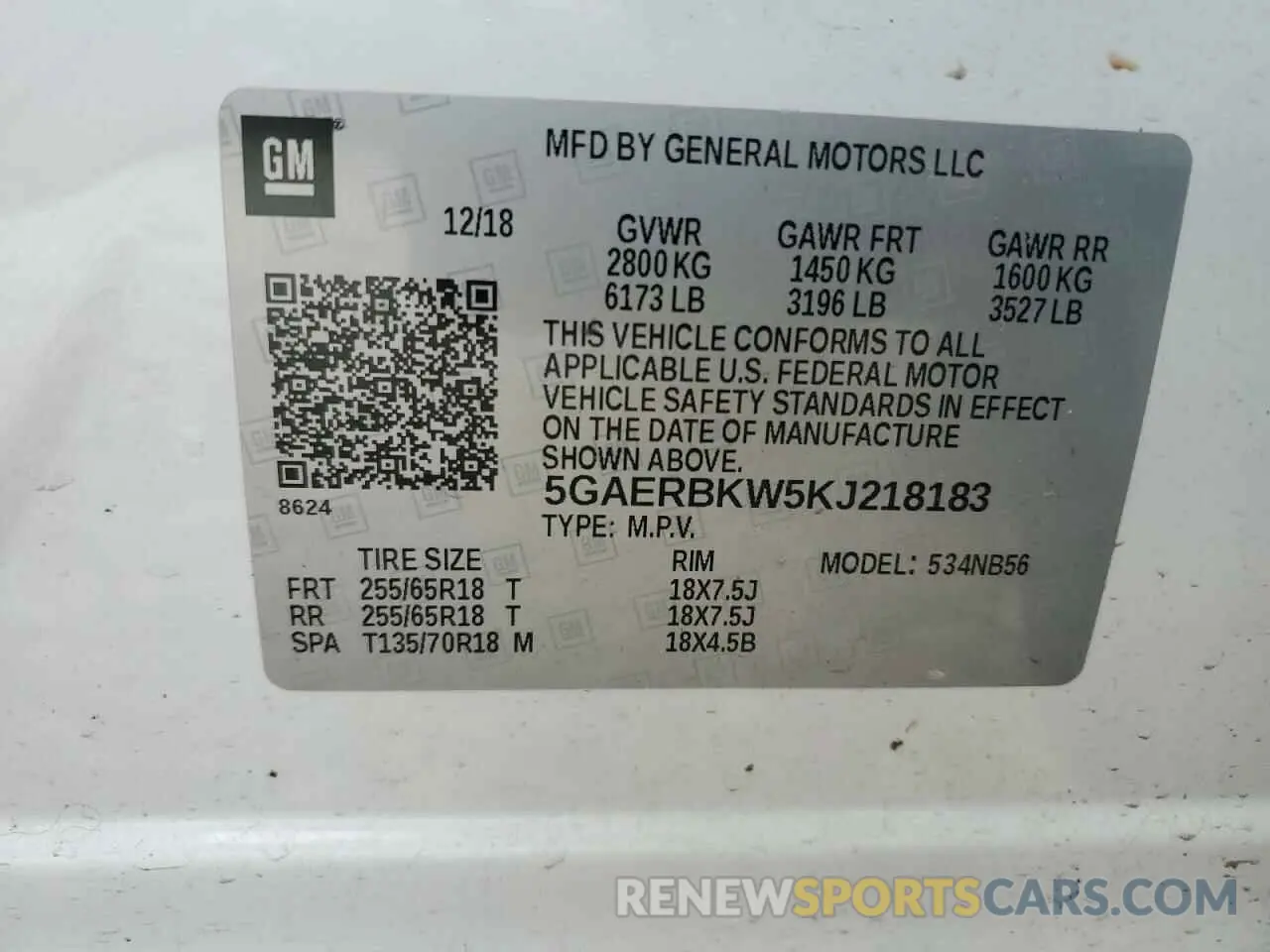 13 Photograph of a damaged car 5GAERBKW5KJ218183 BUICK ENCLAVE 2019