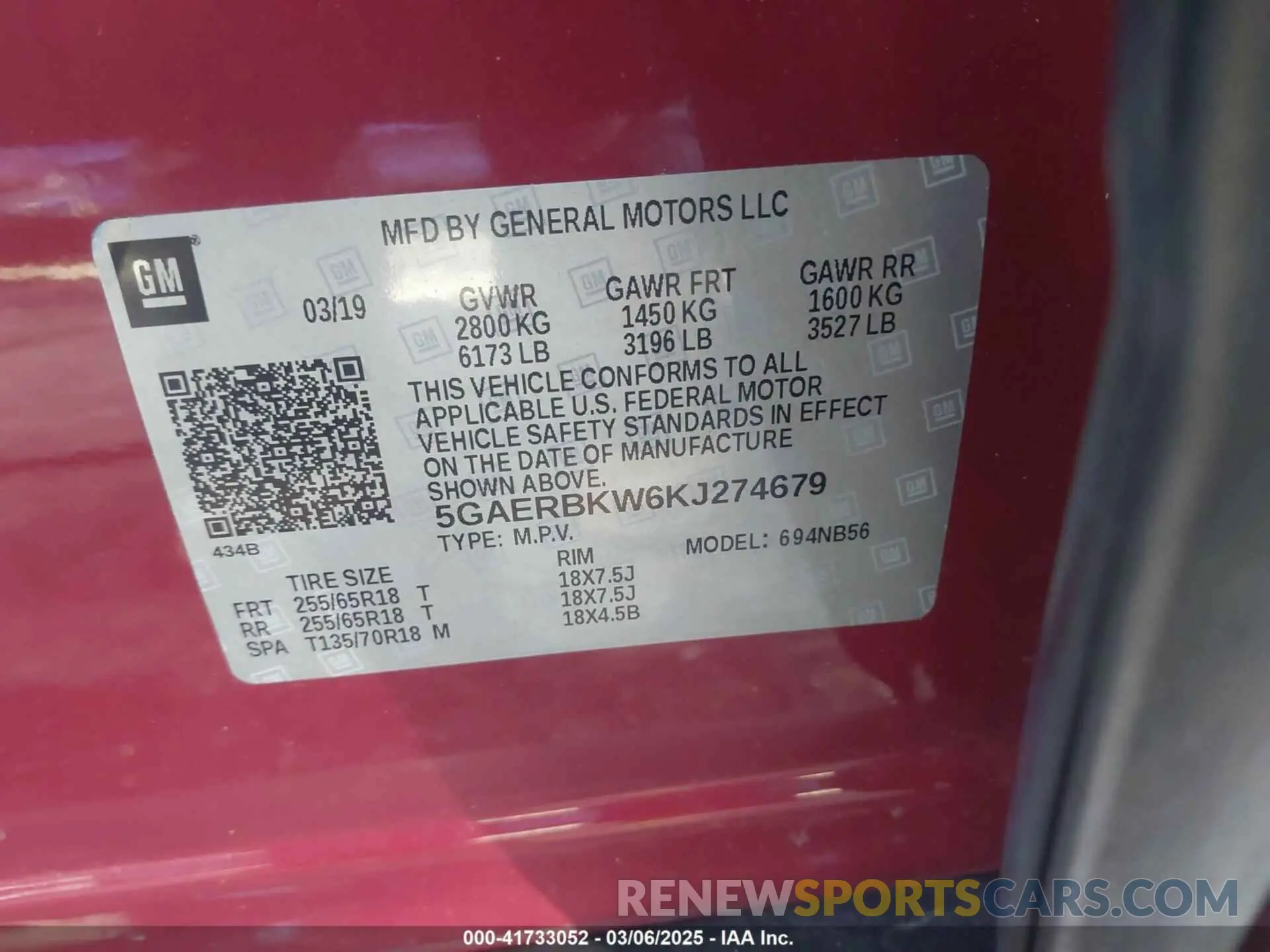 9 Photograph of a damaged car 5GAERBKW6KJ274679 BUICK ENCLAVE 2019