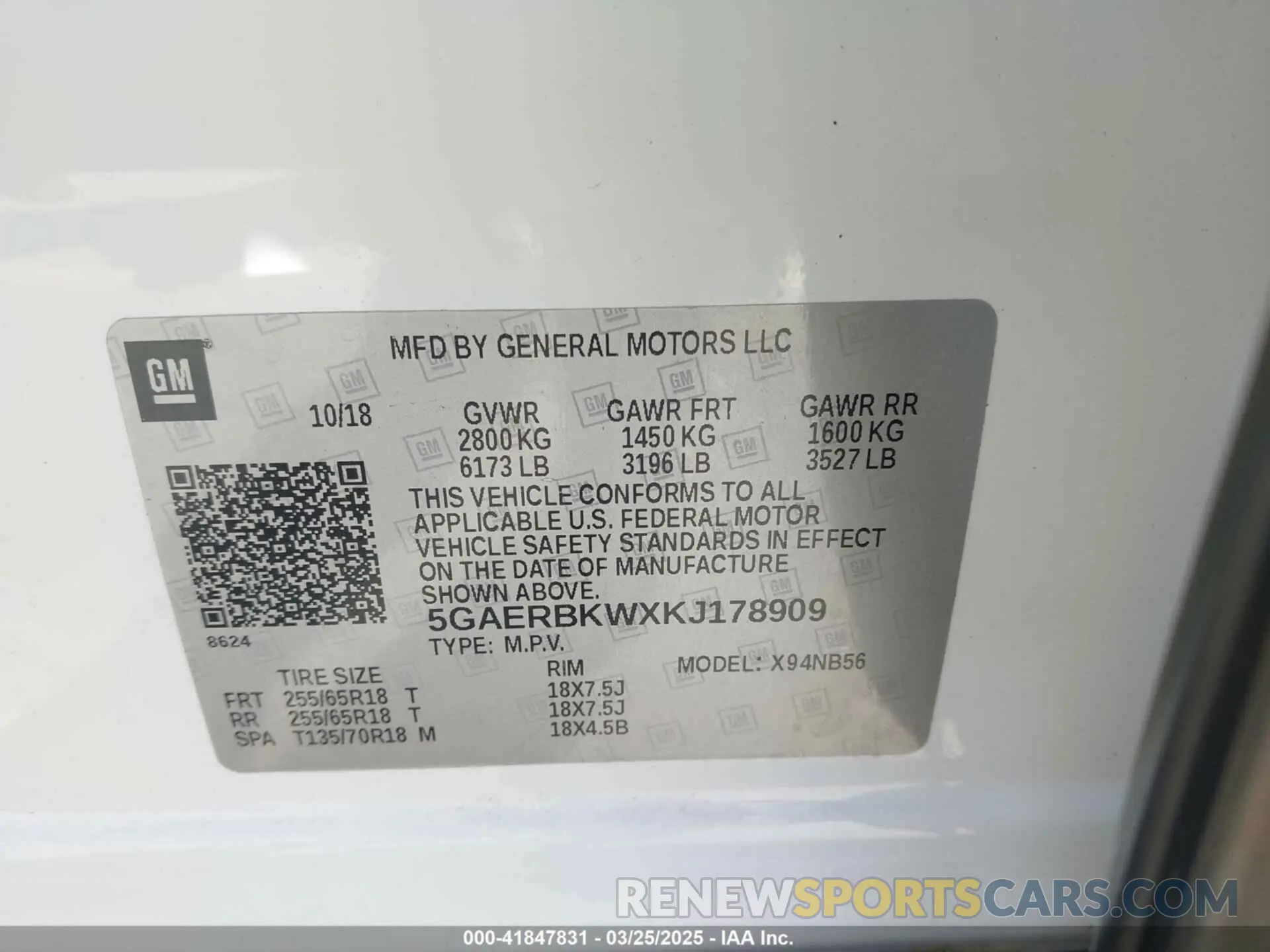 9 Photograph of a damaged car 5GAERBKWXKJ178909 BUICK ENCLAVE 2019