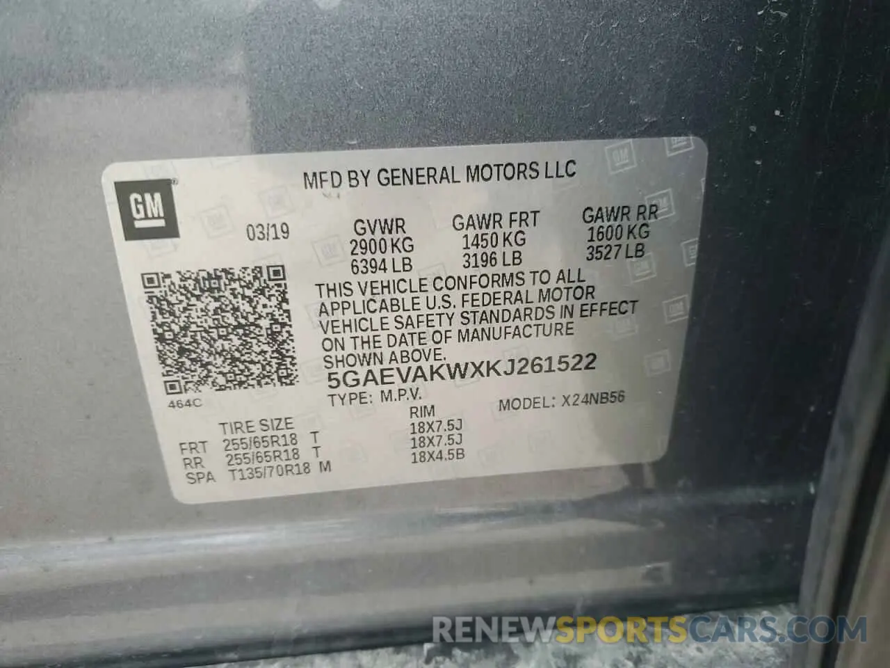 13 Photograph of a damaged car 5GAEVAKWXKJ261522 BUICK ENCLAVE 2019