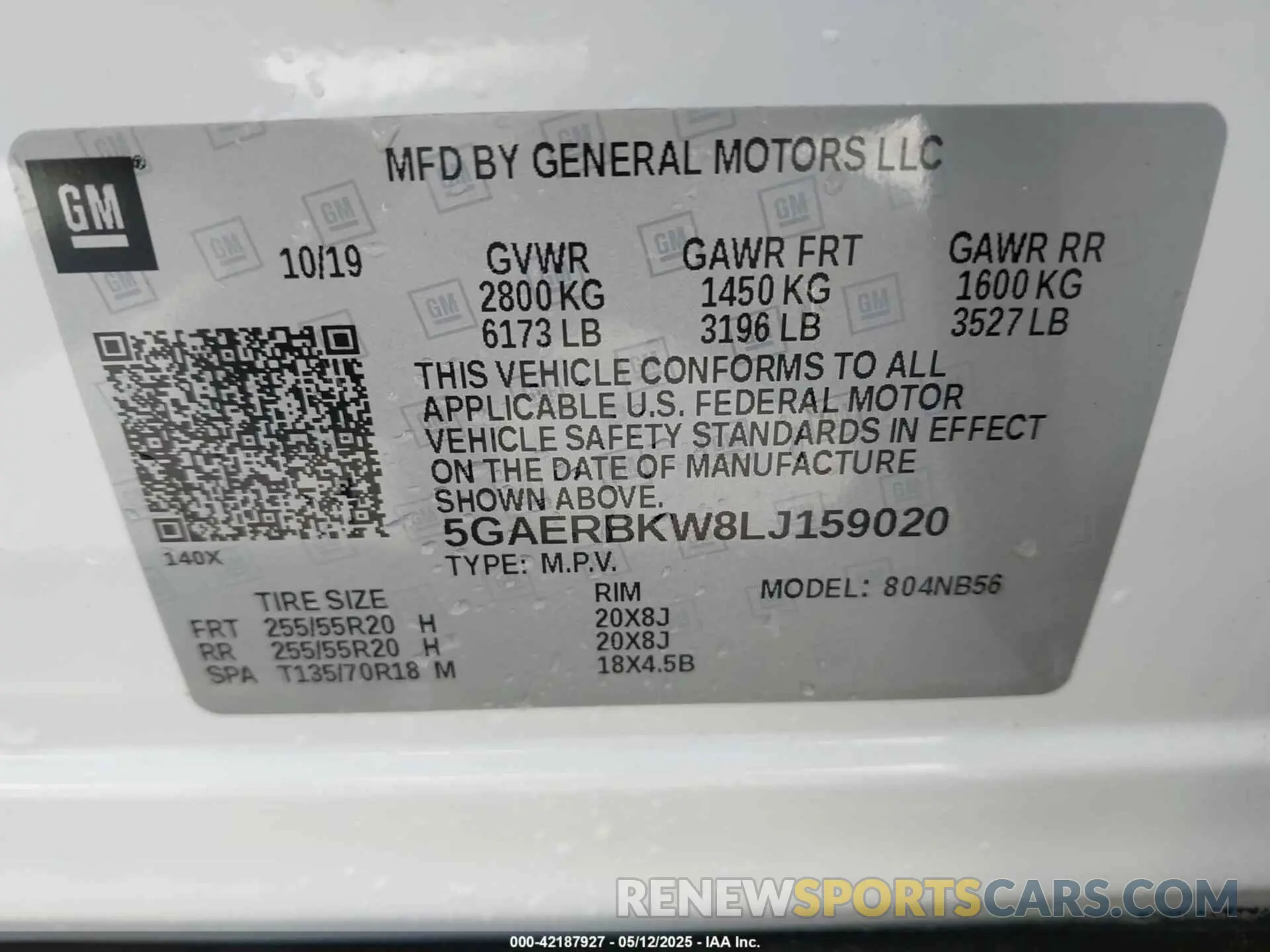 9 Photograph of a damaged car 5GAERBKW8LJ159020 BUICK ENCLAVE 2020