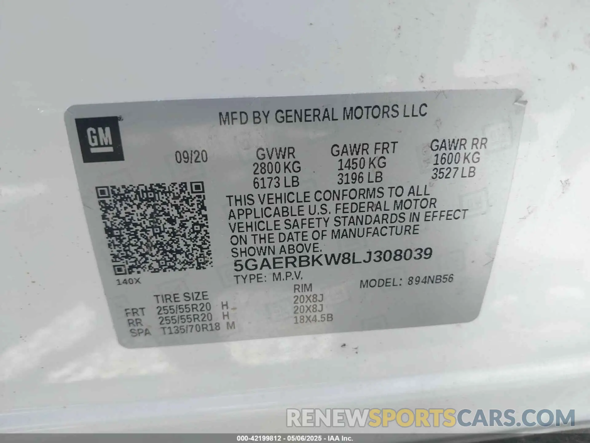 9 Photograph of a damaged car 5GAERBKW8LJ308039 BUICK ENCLAVE 2020