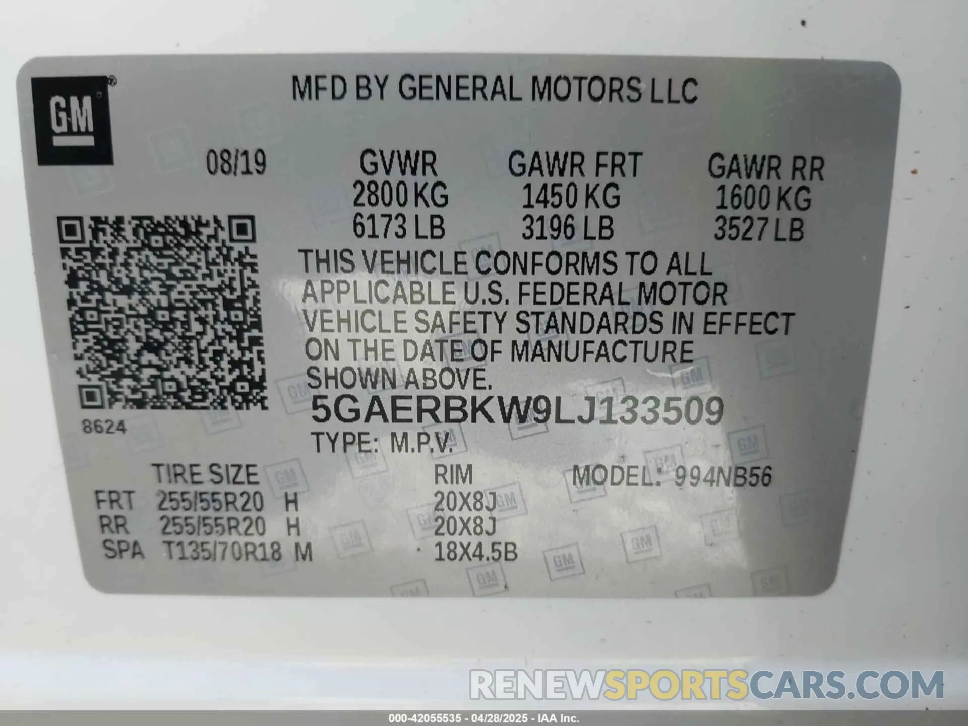 9 Photograph of a damaged car 5GAERBKW9LJ133509 BUICK ENCLAVE 2020