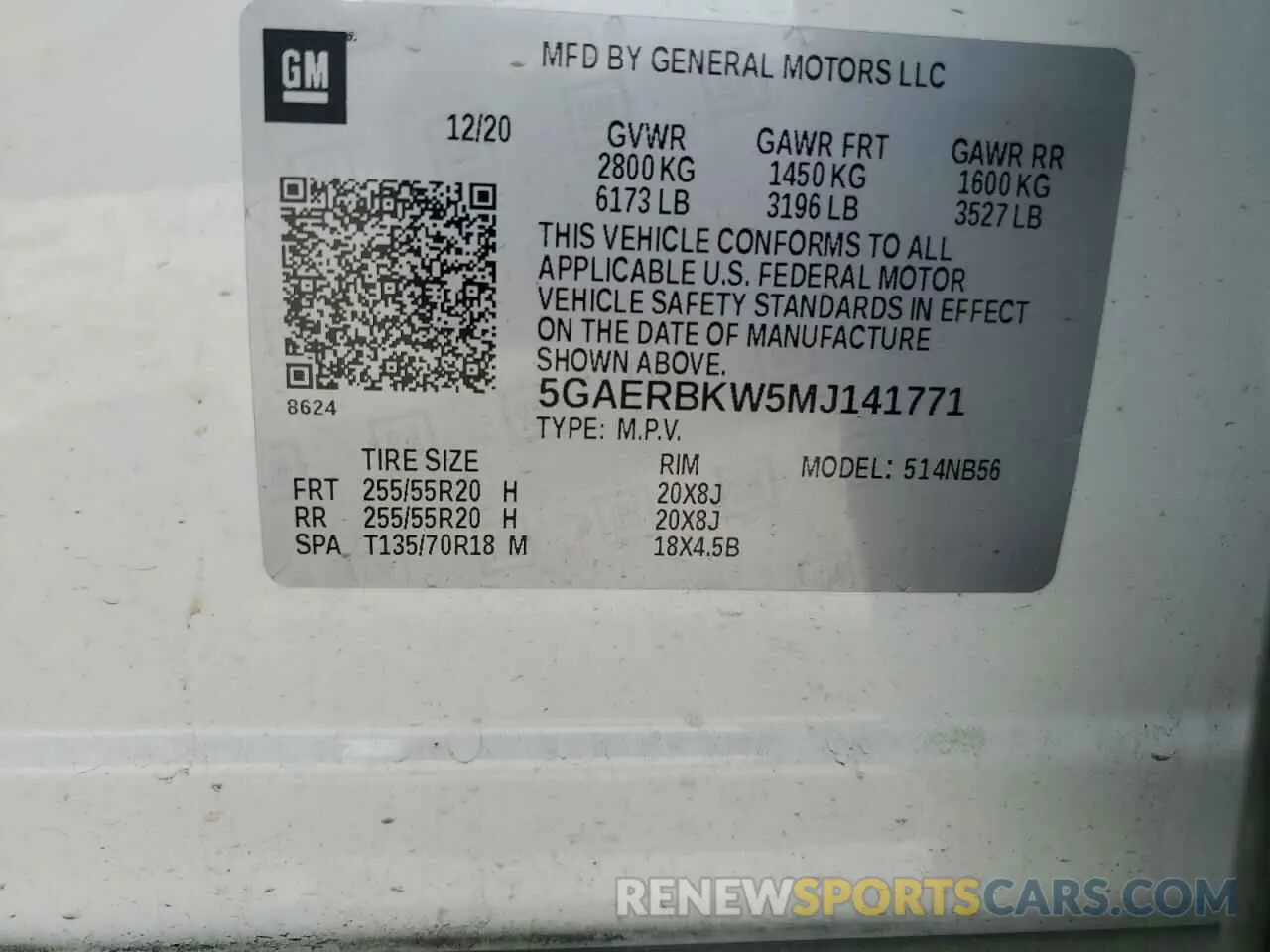 14 Photograph of a damaged car 5GAERBKW5MJ141771 BUICK ENCLAVE 2021