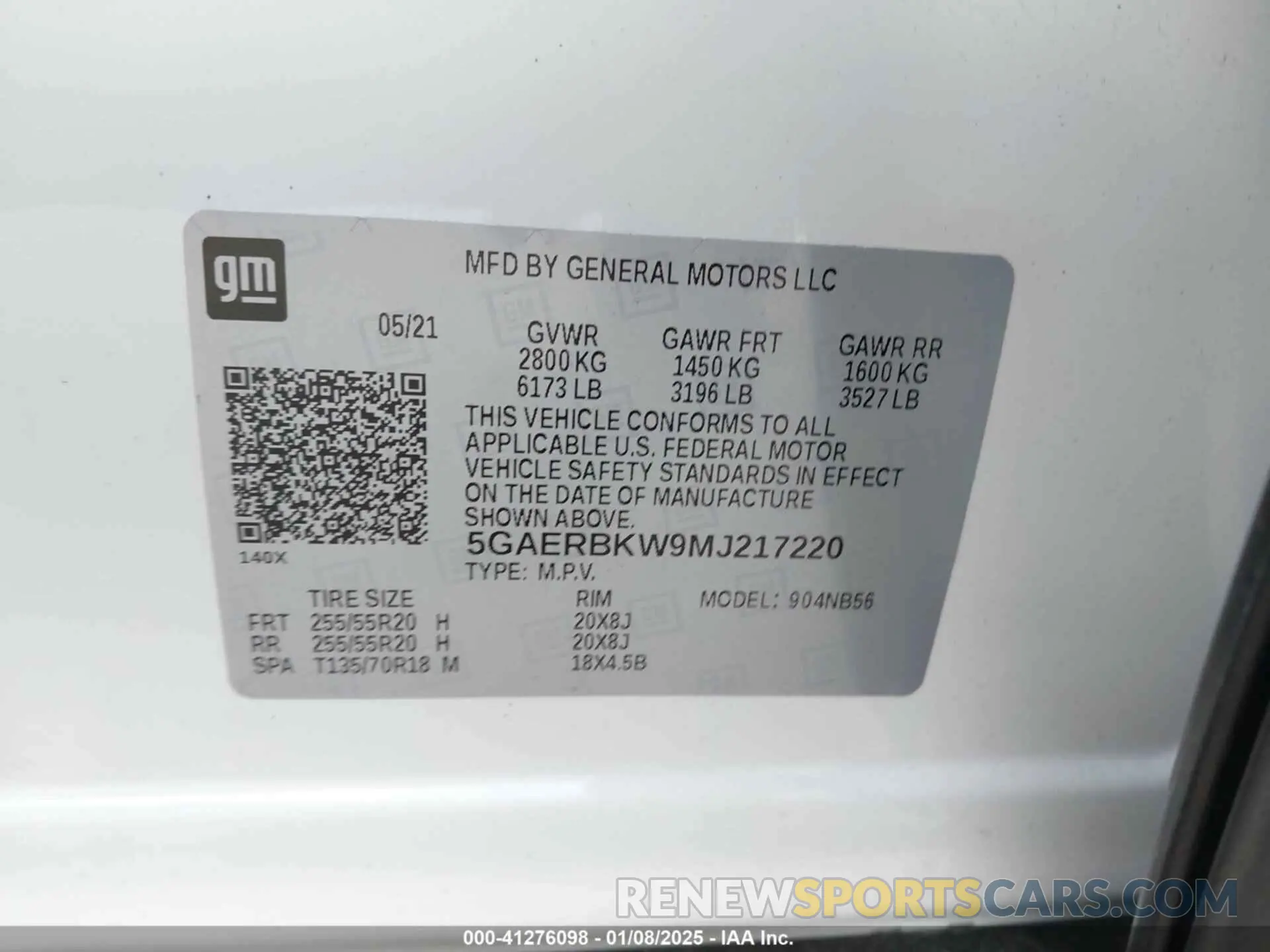 9 Photograph of a damaged car 5GAERBKW9MJ217220 BUICK ENCLAVE 2021