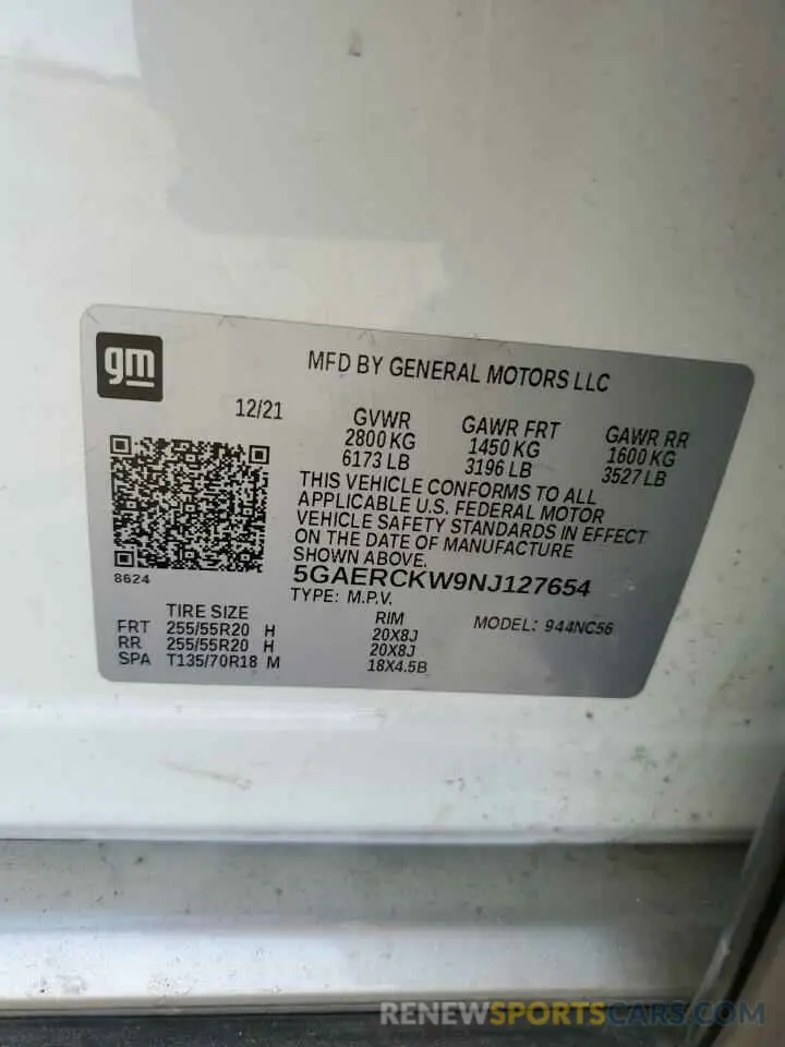 13 Photograph of a damaged car 5GAERCKW9NJ127654 BUICK ENCLAVE 2022