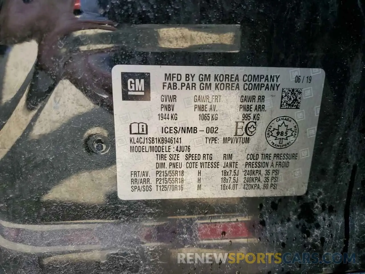 13 Photograph of a damaged car KL4CJ1SB1KB946141 BUICK ENCORE 2019