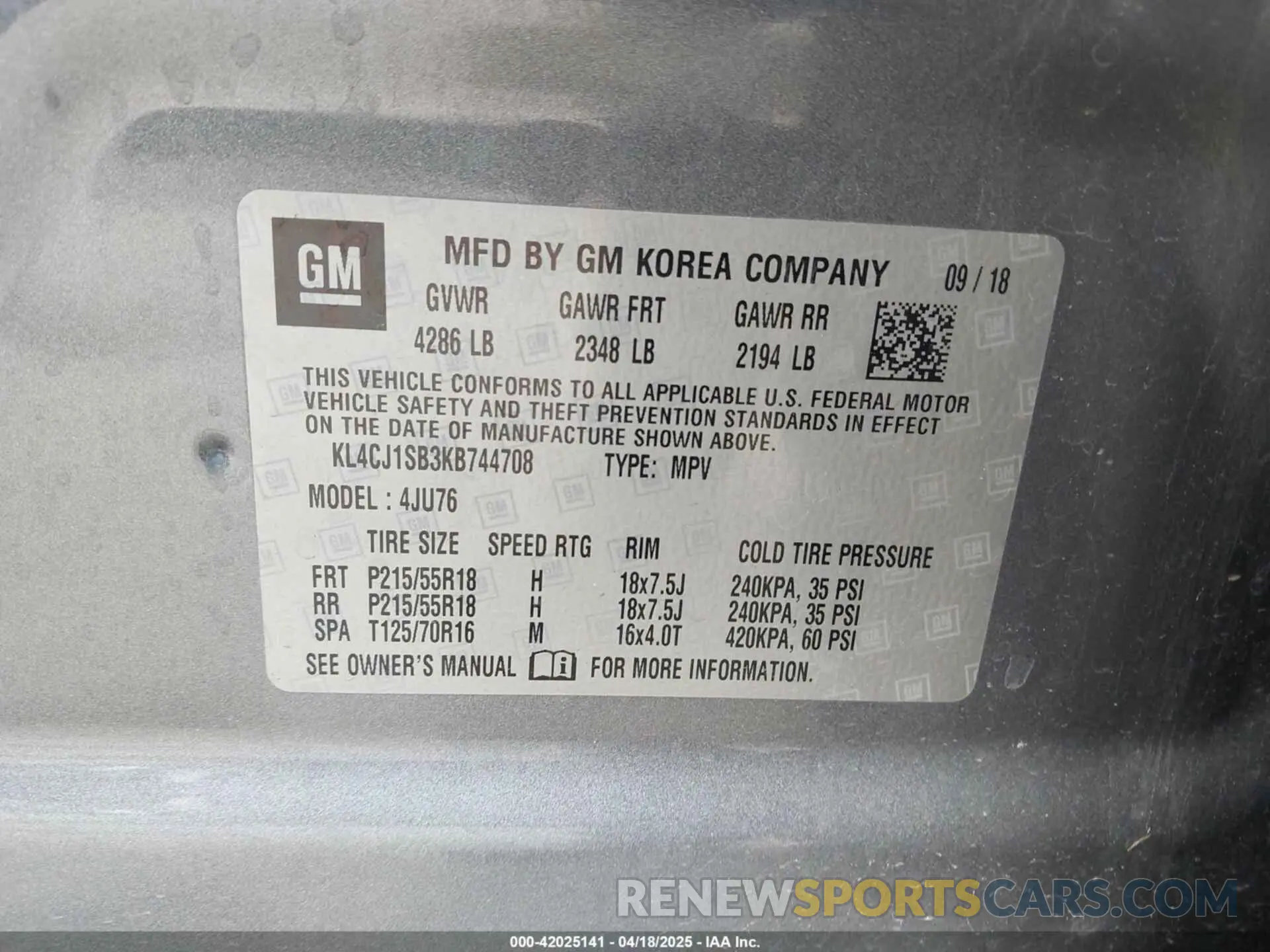 9 Photograph of a damaged car KL4CJ1SB3KB744708 BUICK ENCORE 2019