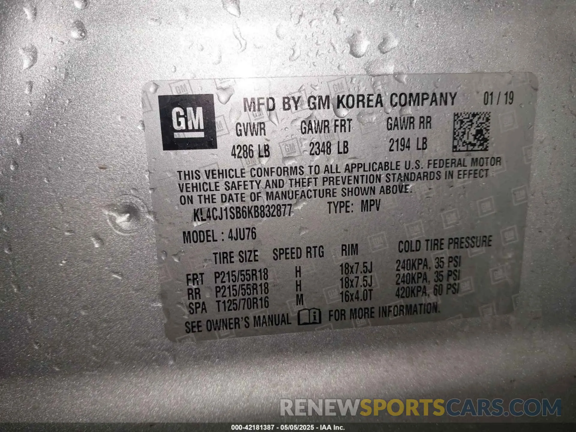 9 Photograph of a damaged car KL4CJ1SB6KB832877 BUICK ENCORE 2019