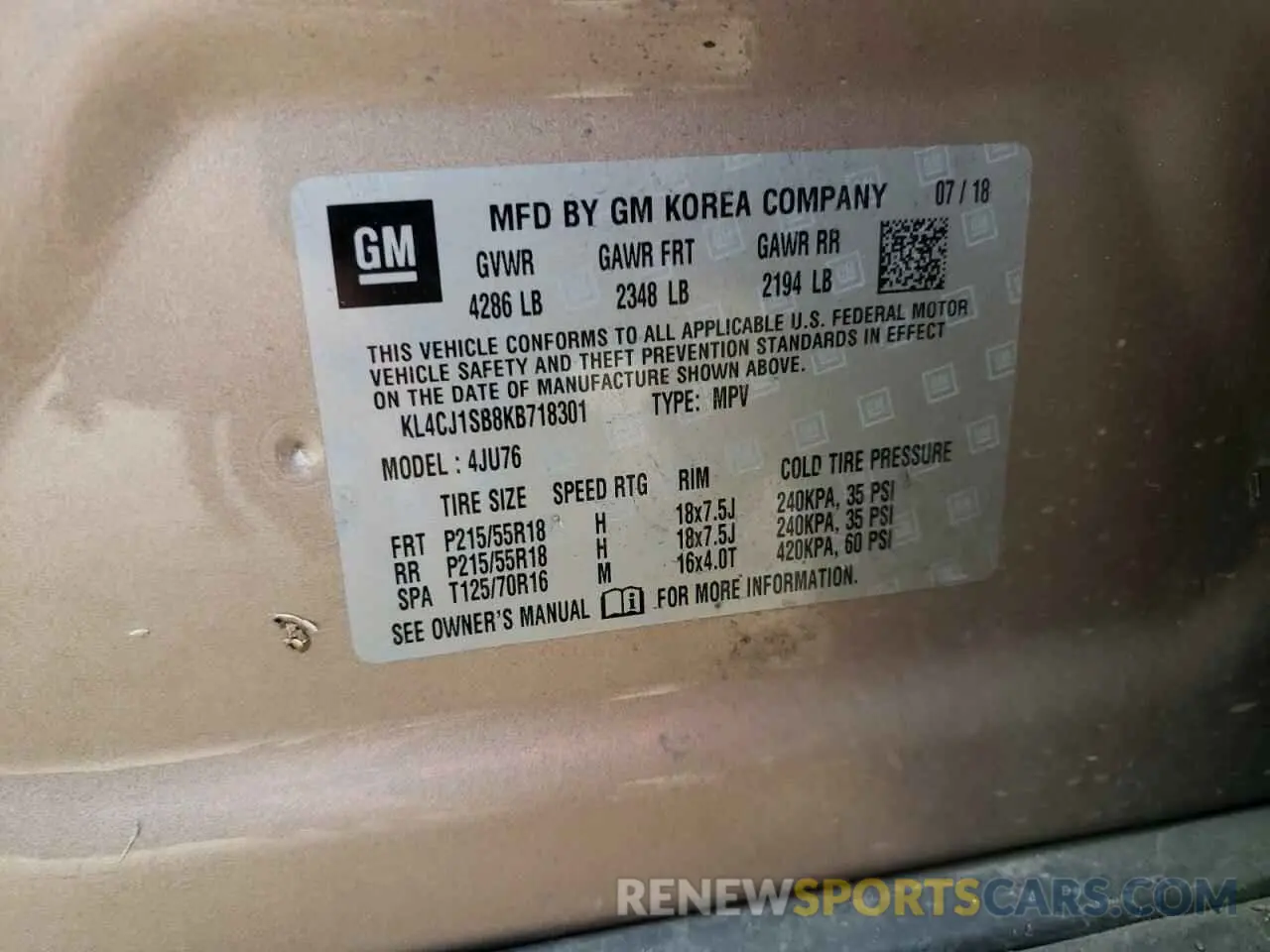 14 Photograph of a damaged car KL4CJ1SB8KB718301 BUICK ENCORE 2019