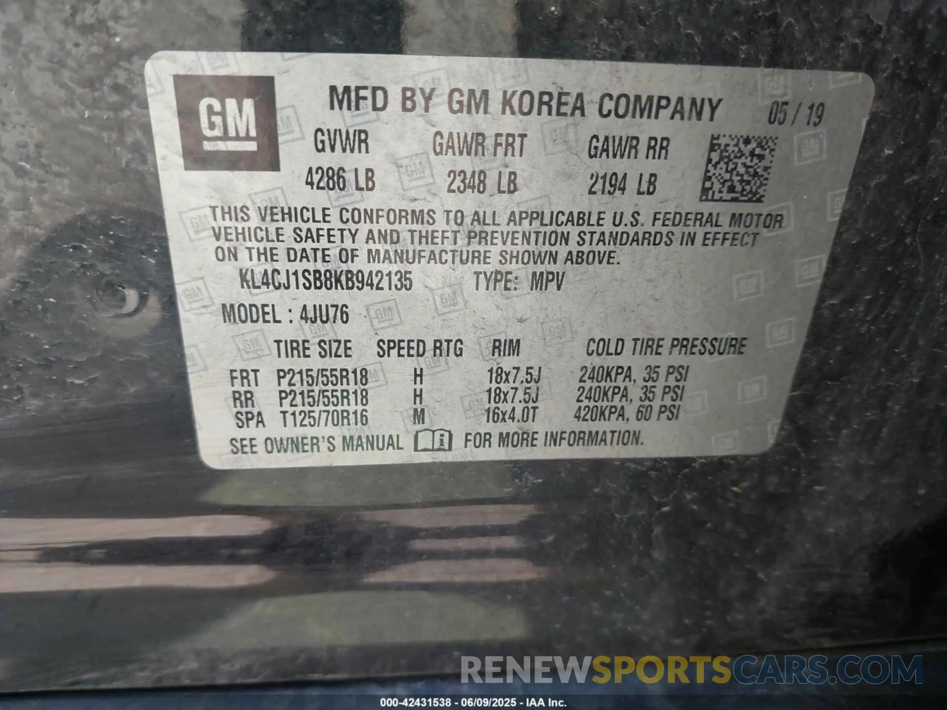 9 Photograph of a damaged car KL4CJ1SB8KB942135 BUICK ENCORE 2019