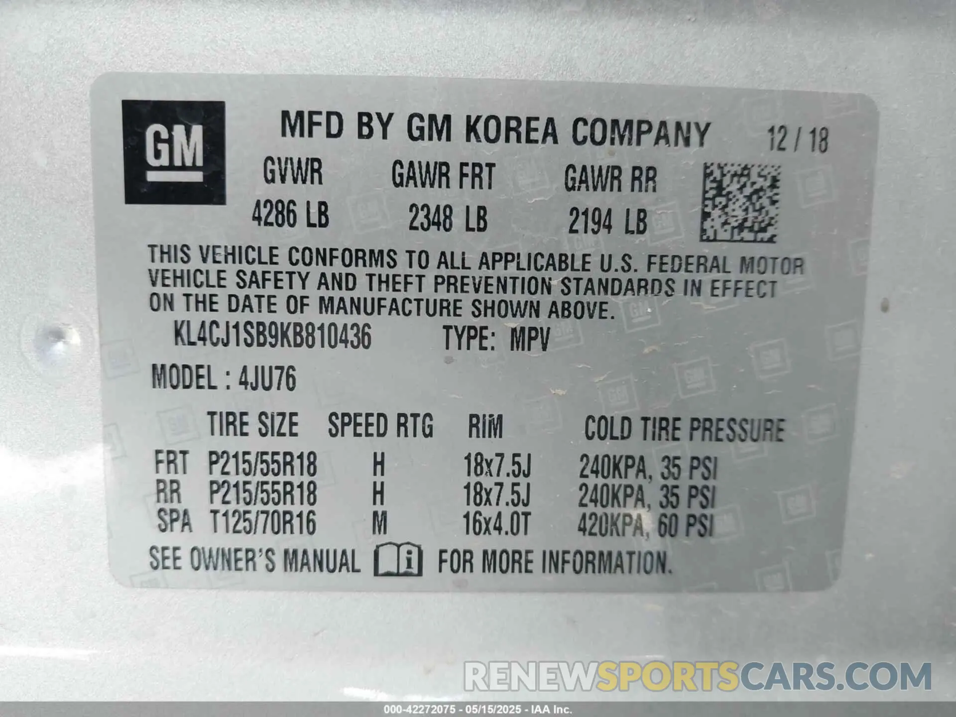 9 Photograph of a damaged car KL4CJ1SB9KB810436 BUICK ENCORE 2019