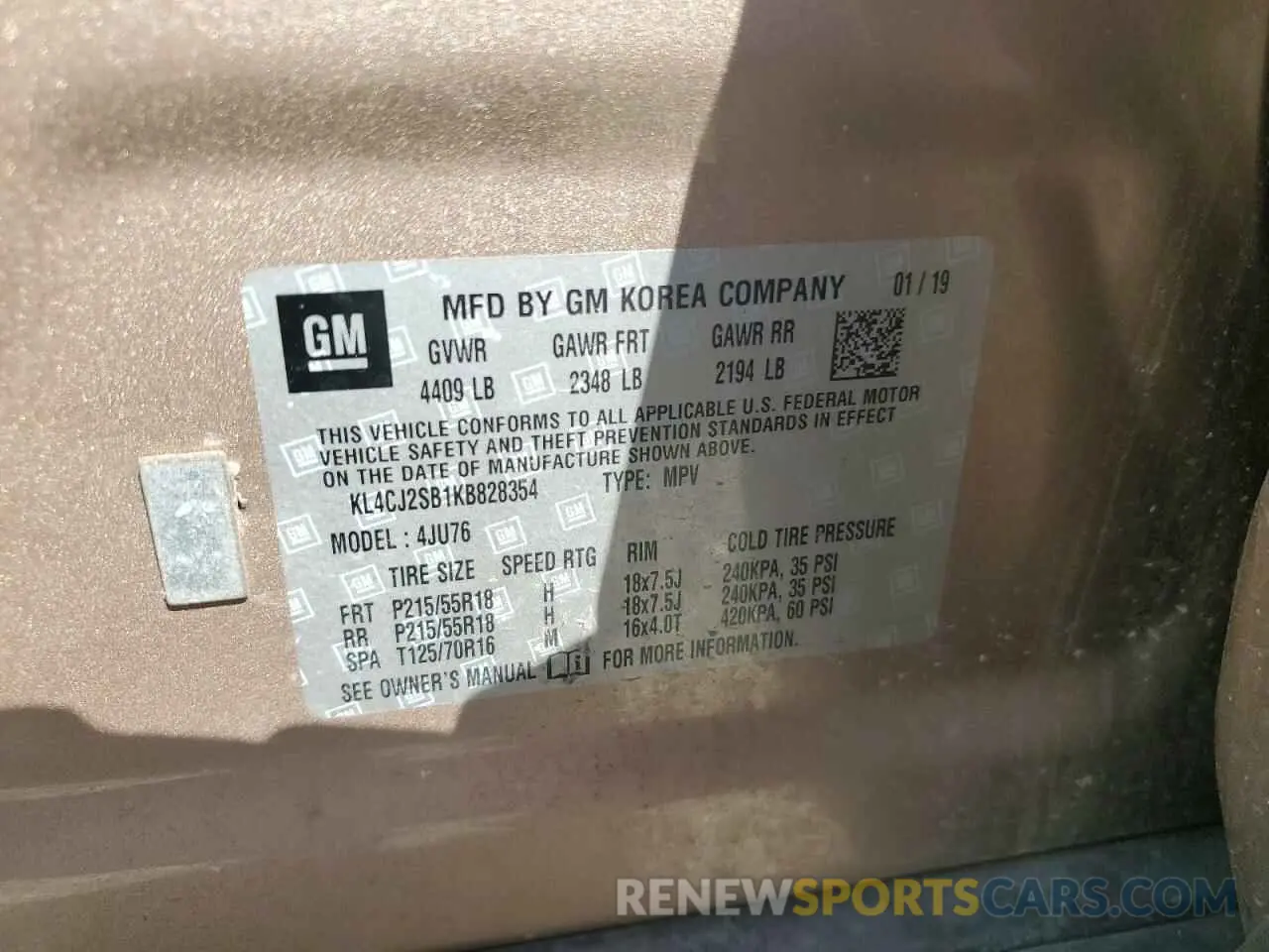 13 Photograph of a damaged car KL4CJ2SB1KB828354 BUICK ENCORE 2019