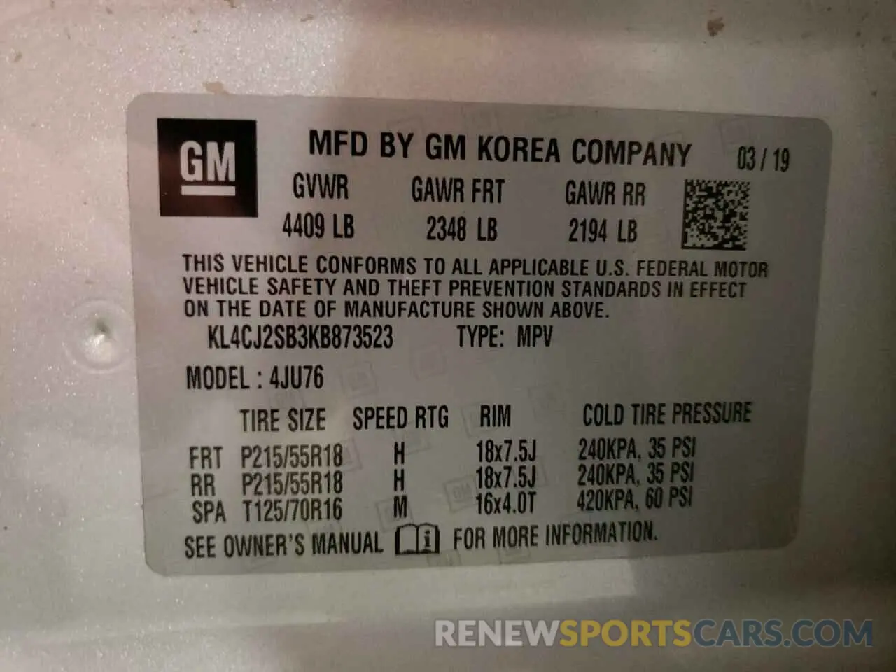 14 Photograph of a damaged car KL4CJ2SB3KB873523 BUICK ENCORE 2019