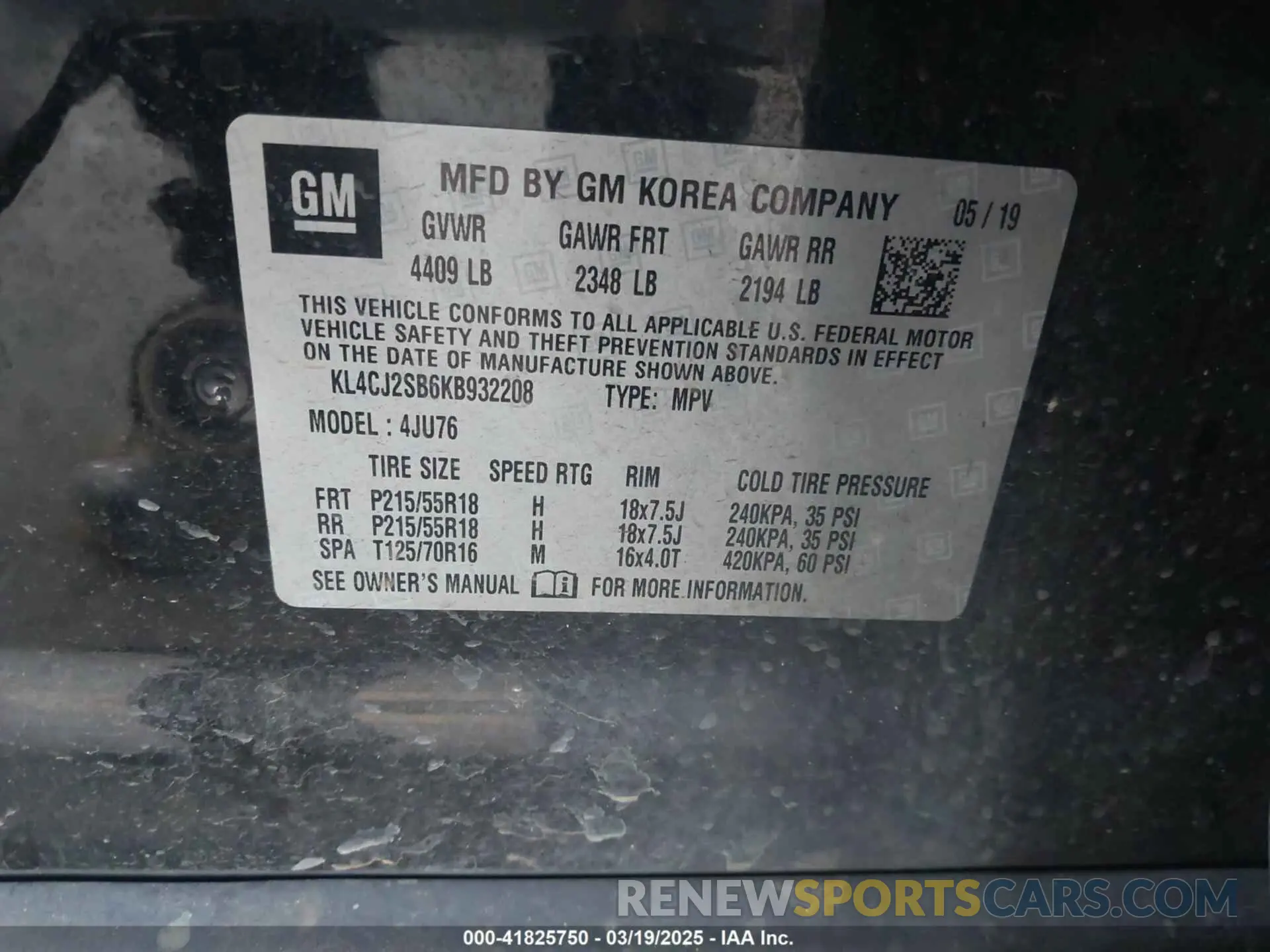 9 Photograph of a damaged car KL4CJ2SB6KB932208 BUICK ENCORE 2019