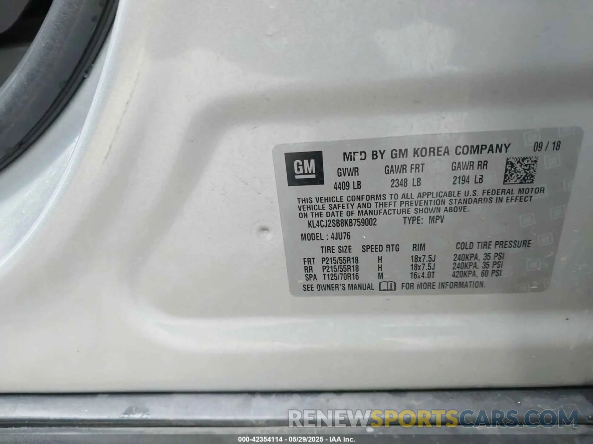 9 Photograph of a damaged car KL4CJ2SB8KB759002 BUICK ENCORE 2019