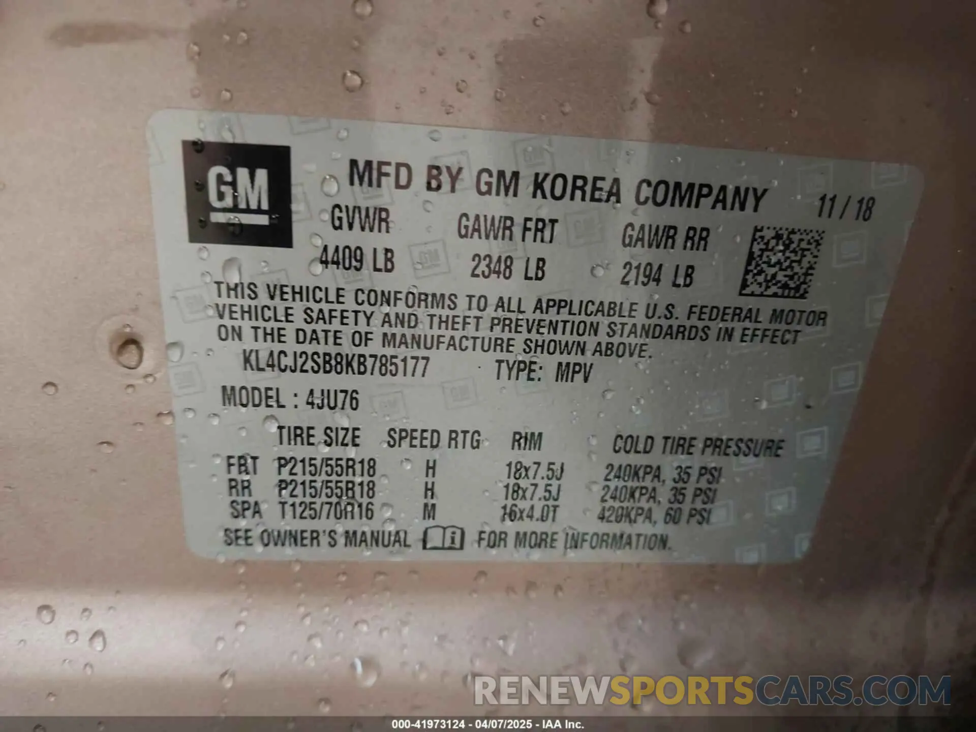 17 Photograph of a damaged car KL4CJ2SB8KB785177 BUICK ENCORE 2019