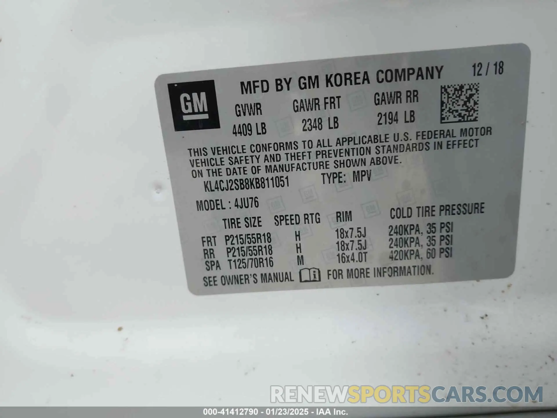 9 Photograph of a damaged car KL4CJ2SB8KB811051 BUICK ENCORE 2019