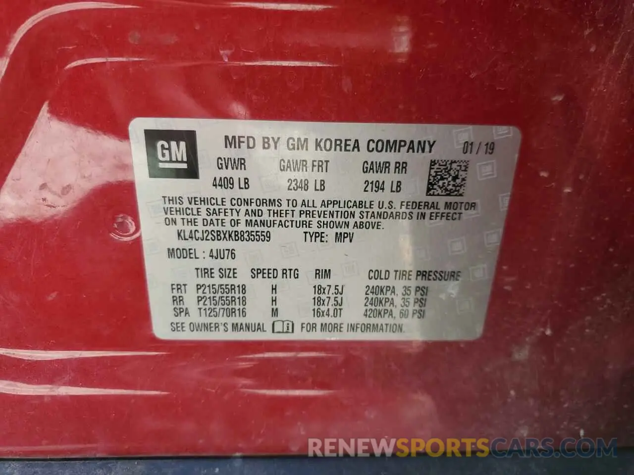 13 Photograph of a damaged car KL4CJ2SBXKB835559 BUICK ENCORE 2019