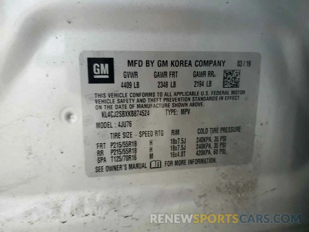 13 Photograph of a damaged car KL4CJ2SBXKB874524 BUICK ENCORE 2019