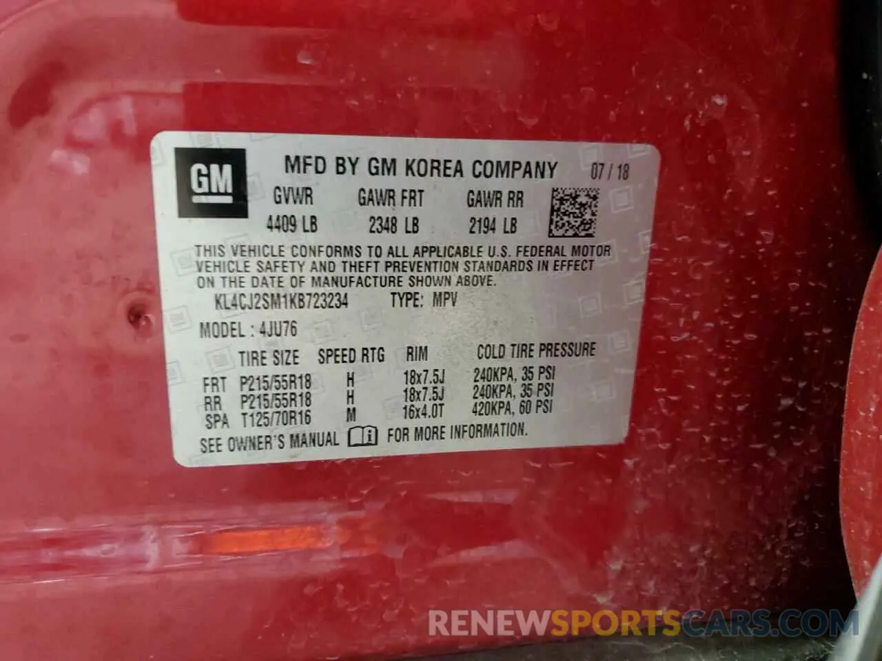 13 Photograph of a damaged car KL4CJ2SM1KB723234 BUICK ENCORE 2019