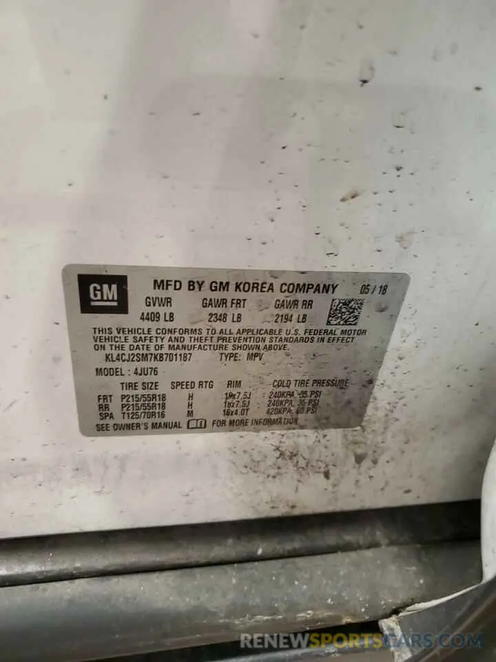 13 Photograph of a damaged car KL4CJ2SM7KB701187 BUICK ENCORE 2019