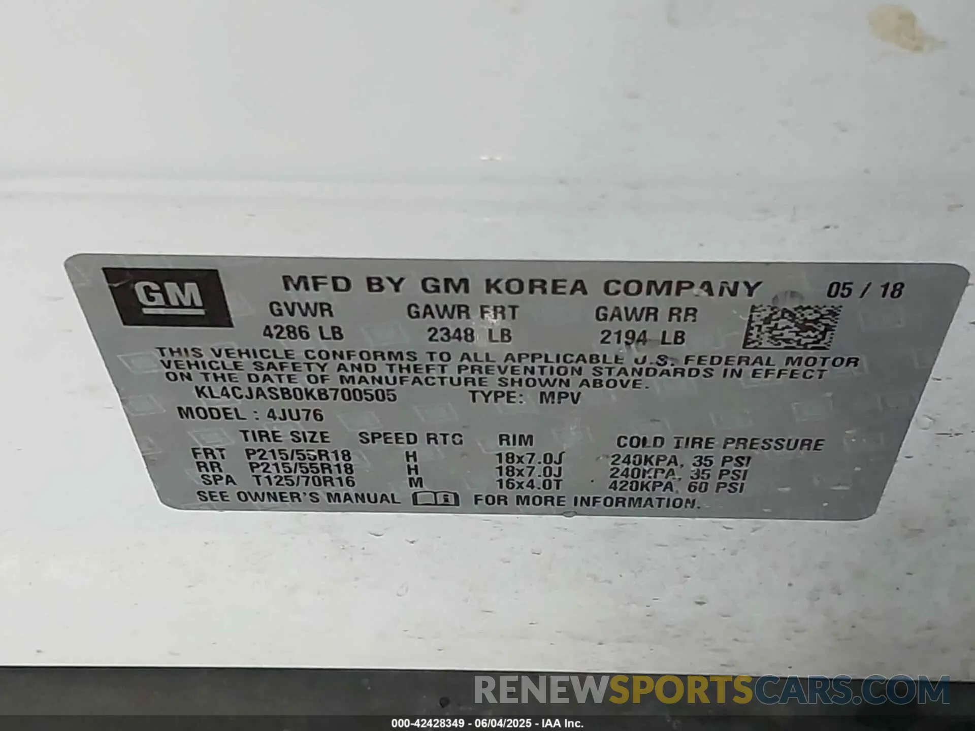 9 Photograph of a damaged car KL4CJASB0KB700505 BUICK ENCORE 2019