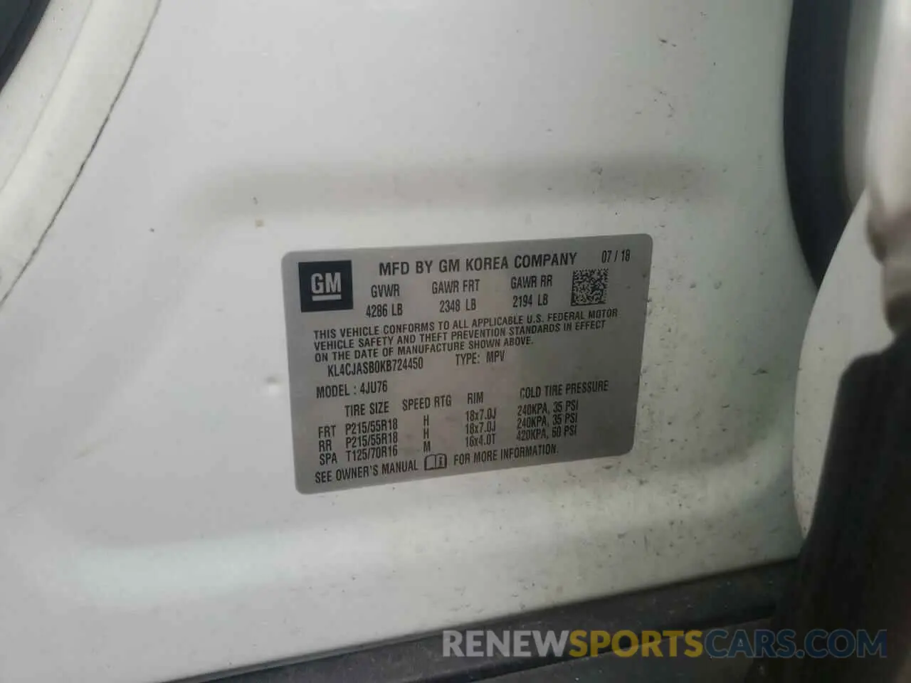 15 Photograph of a damaged car KL4CJASB0KB724450 BUICK ENCORE 2019