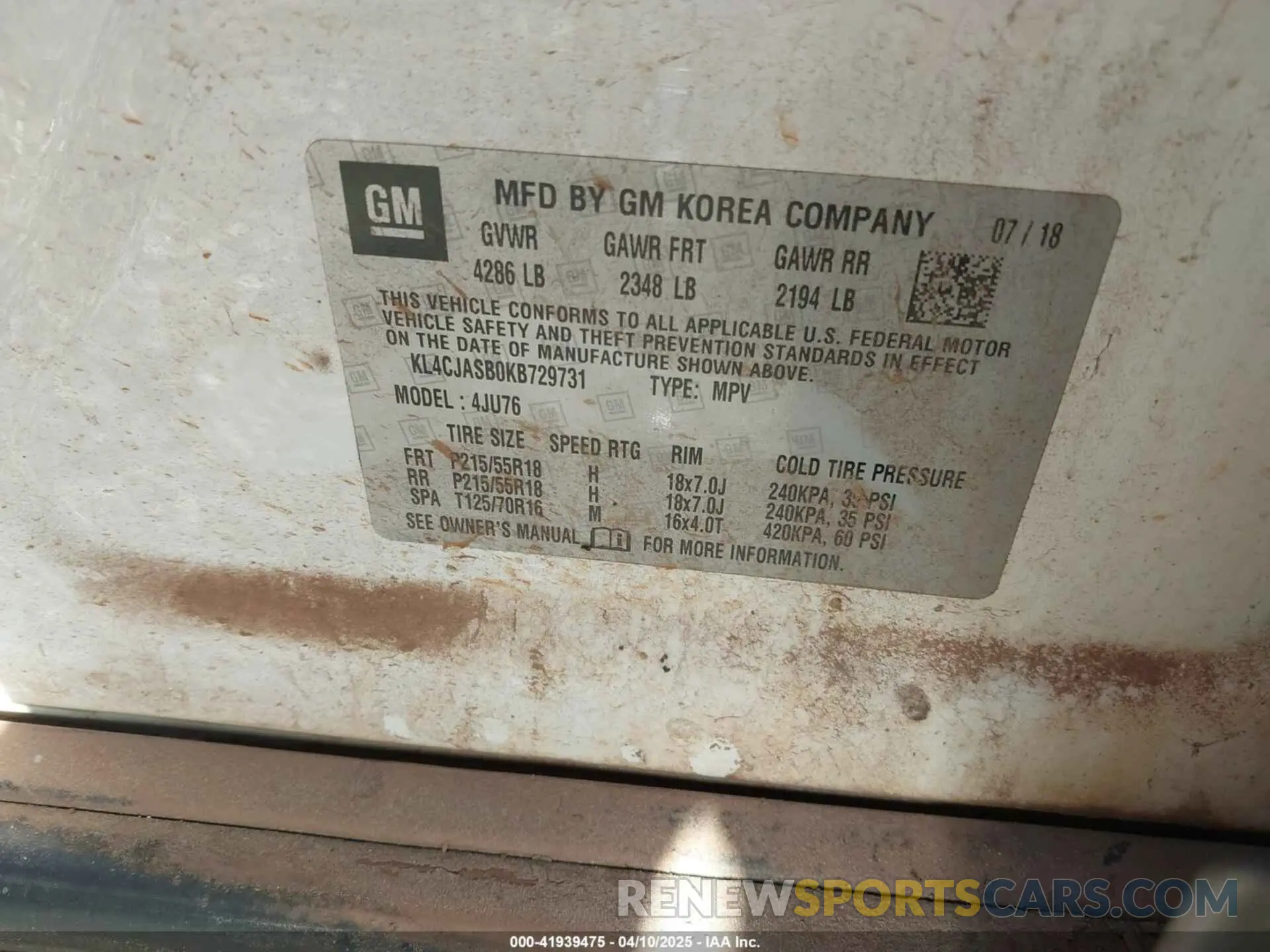 9 Photograph of a damaged car KL4CJASB0KB729731 BUICK ENCORE 2019