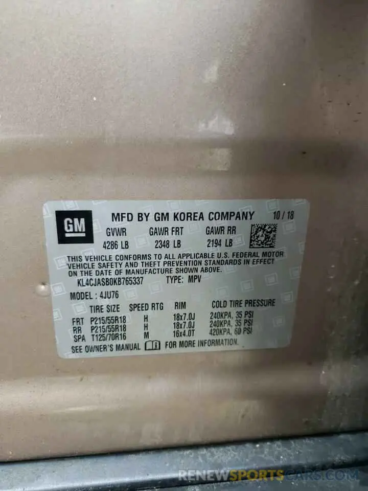 13 Photograph of a damaged car KL4CJASB0KB765337 BUICK ENCORE 2019