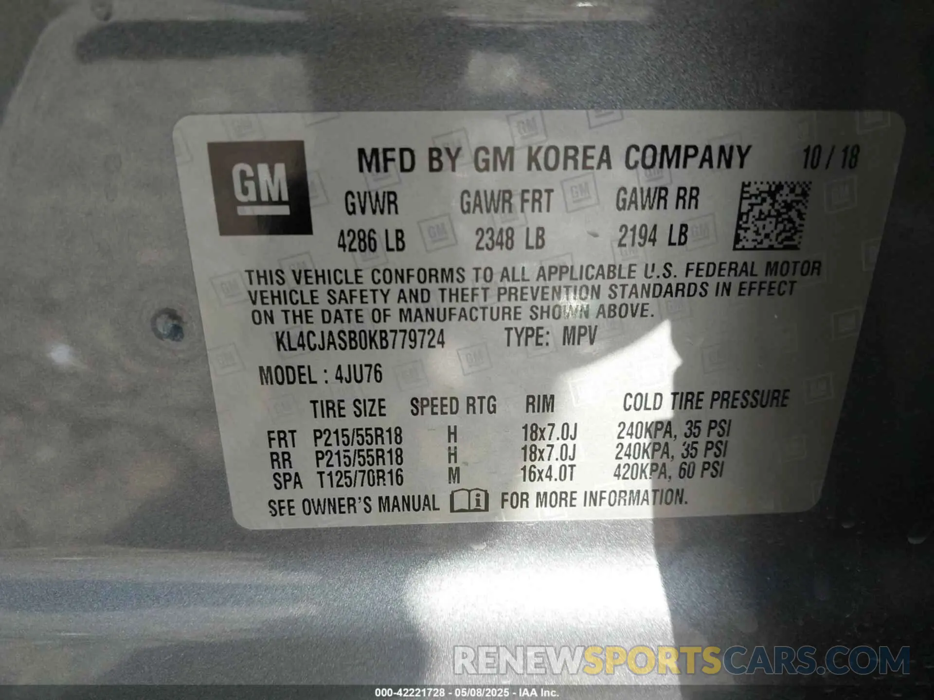 9 Photograph of a damaged car KL4CJASB0KB779724 BUICK ENCORE 2019