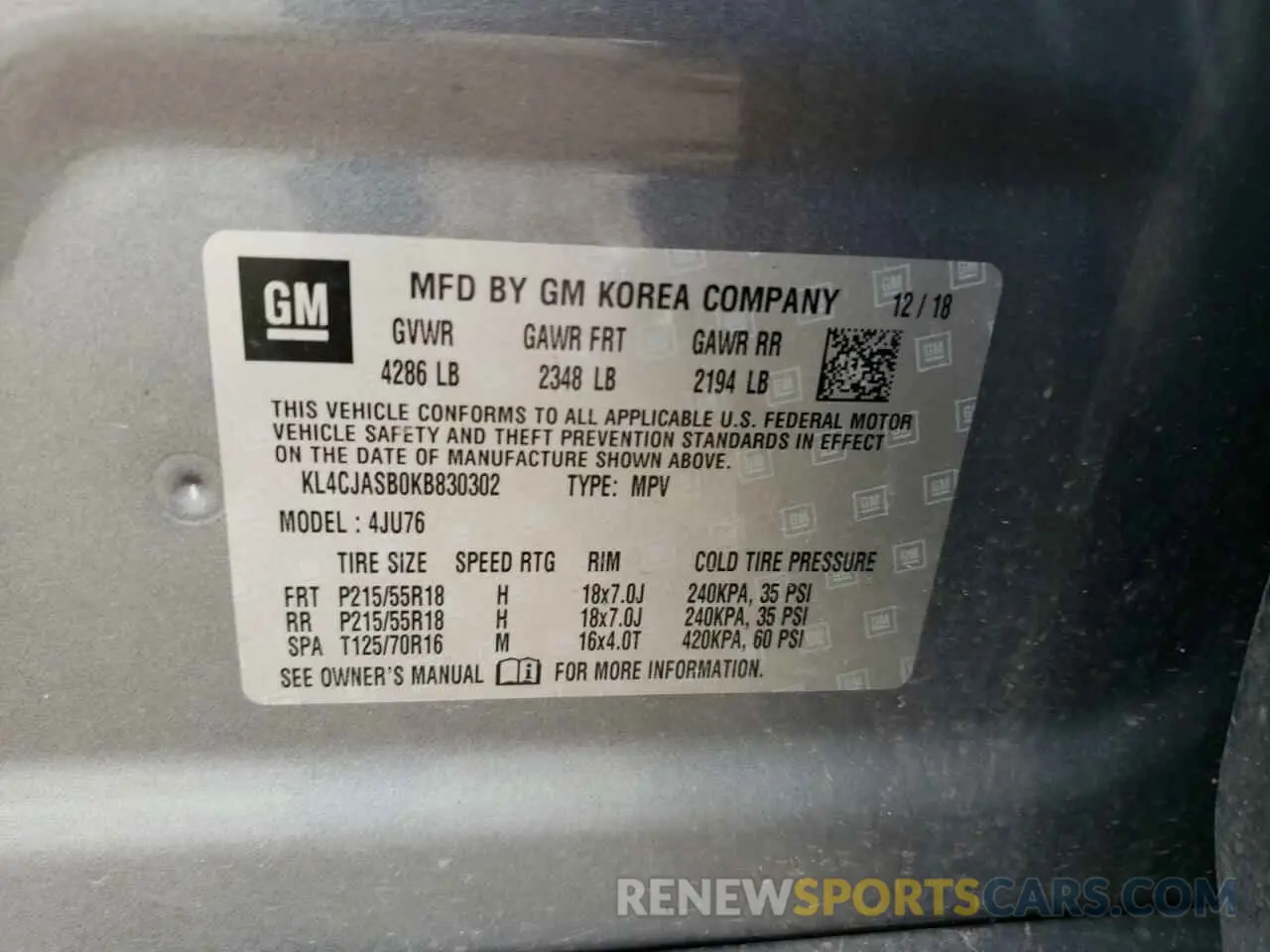 12 Photograph of a damaged car KL4CJASB0KB830302 BUICK ENCORE 2019