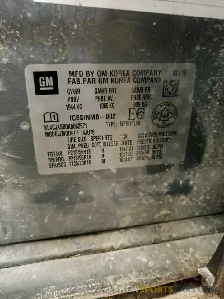 15 Photograph of a damaged car KL4CJASB0KB862571 BUICK ENCORE 2019