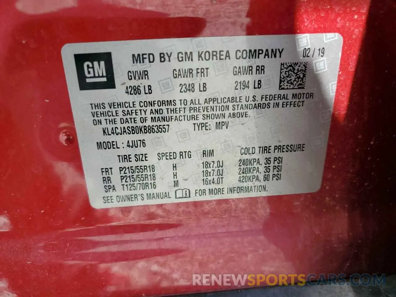 13 Photograph of a damaged car KL4CJASB0KB863557 BUICK ENCORE 2019