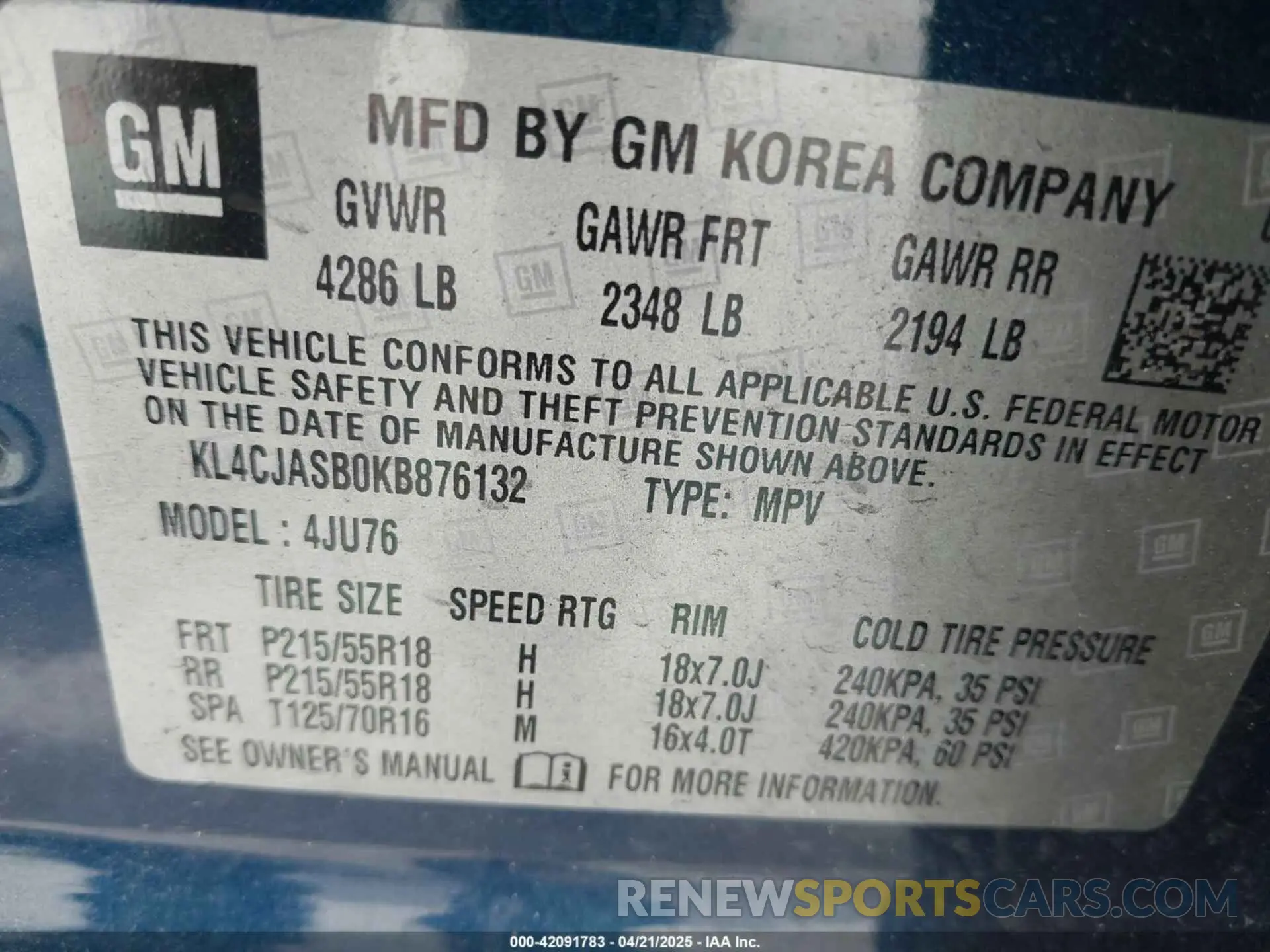 9 Photograph of a damaged car KL4CJASB0KB876132 BUICK ENCORE 2019