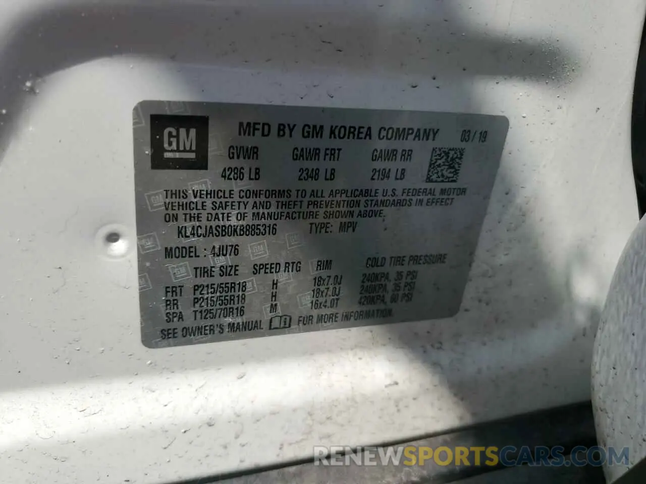 12 Photograph of a damaged car KL4CJASB0KB885316 BUICK ENCORE 2019