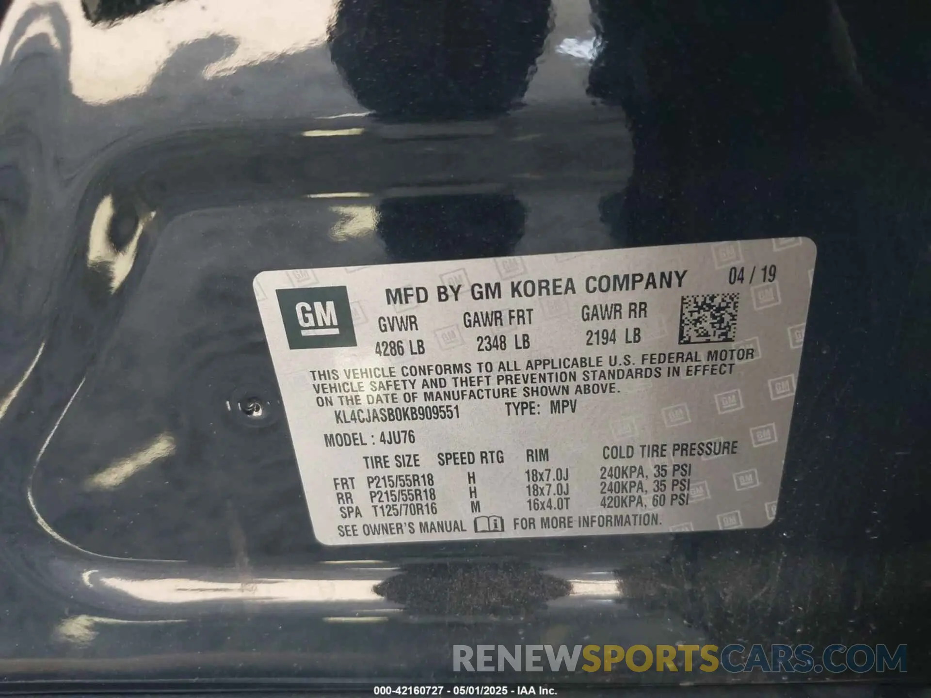 9 Photograph of a damaged car KL4CJASB0KB909551 BUICK ENCORE 2019