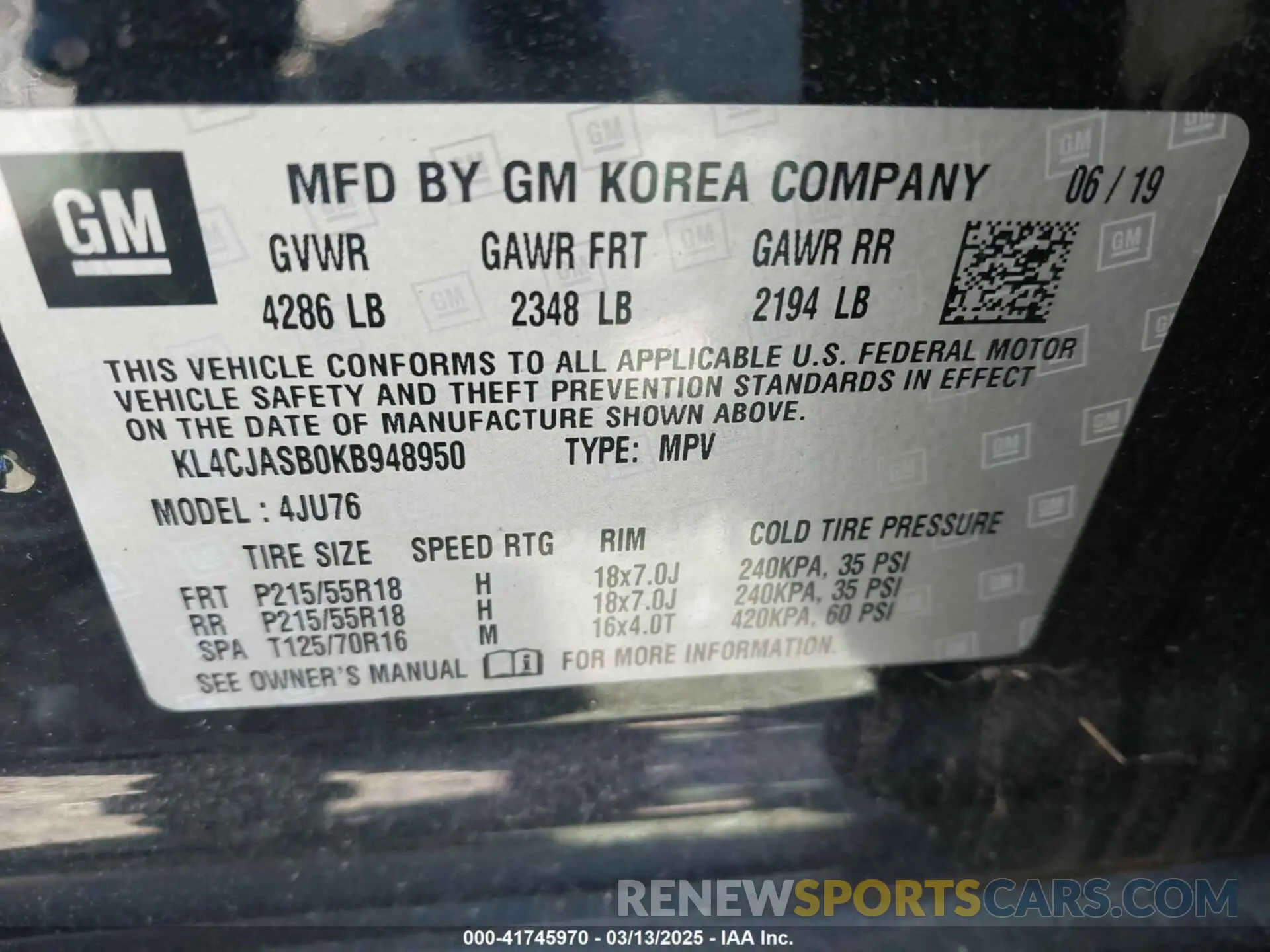 9 Photograph of a damaged car KL4CJASB0KB948950 BUICK ENCORE 2019