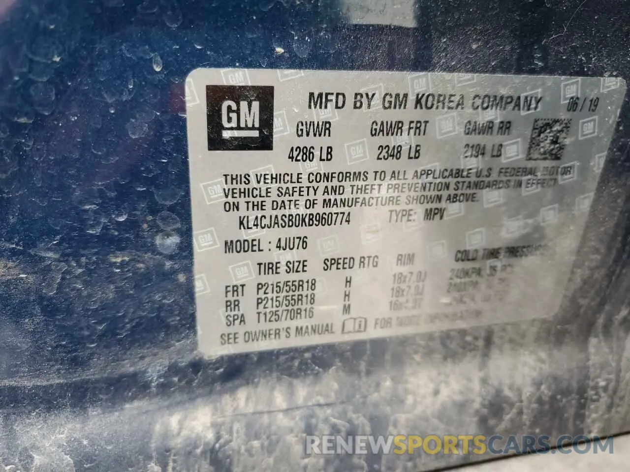 15 Photograph of a damaged car KL4CJASB0KB960774 BUICK ENCORE 2019