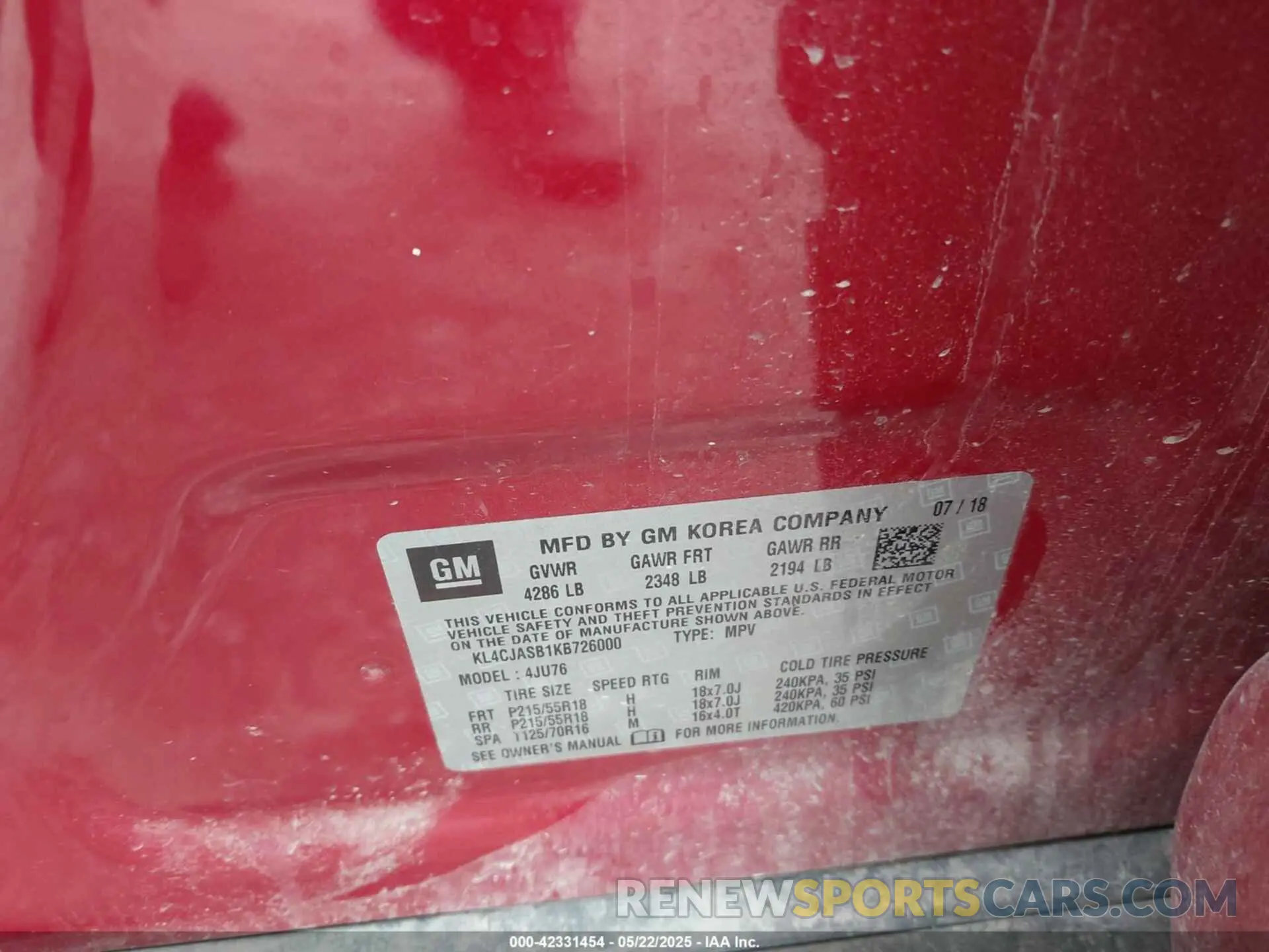 9 Photograph of a damaged car KL4CJASB1KB726000 BUICK ENCORE 2019