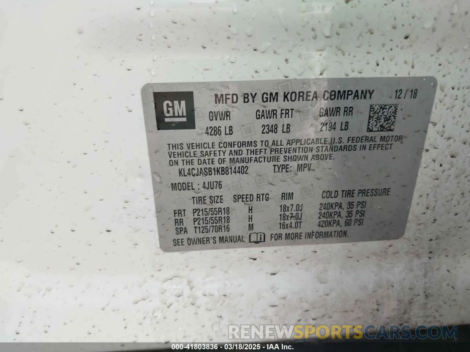 9 Photograph of a damaged car KL4CJASB1KB814402 BUICK ENCORE 2019