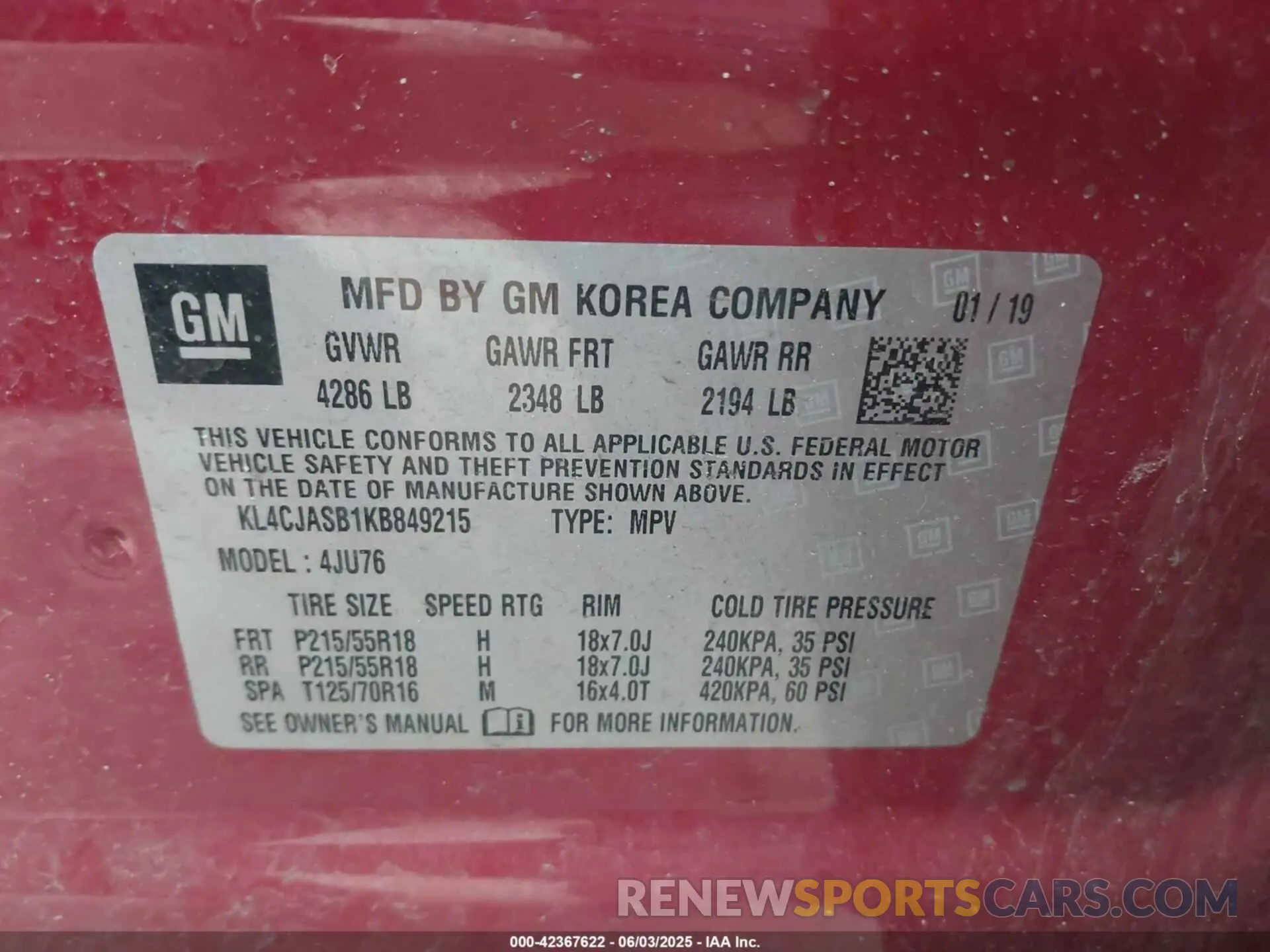9 Photograph of a damaged car KL4CJASB1KB849215 BUICK ENCORE 2019