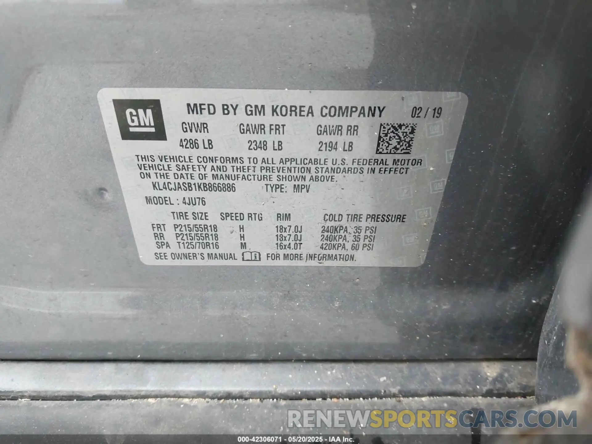 9 Photograph of a damaged car KL4CJASB1KB866886 BUICK ENCORE 2019