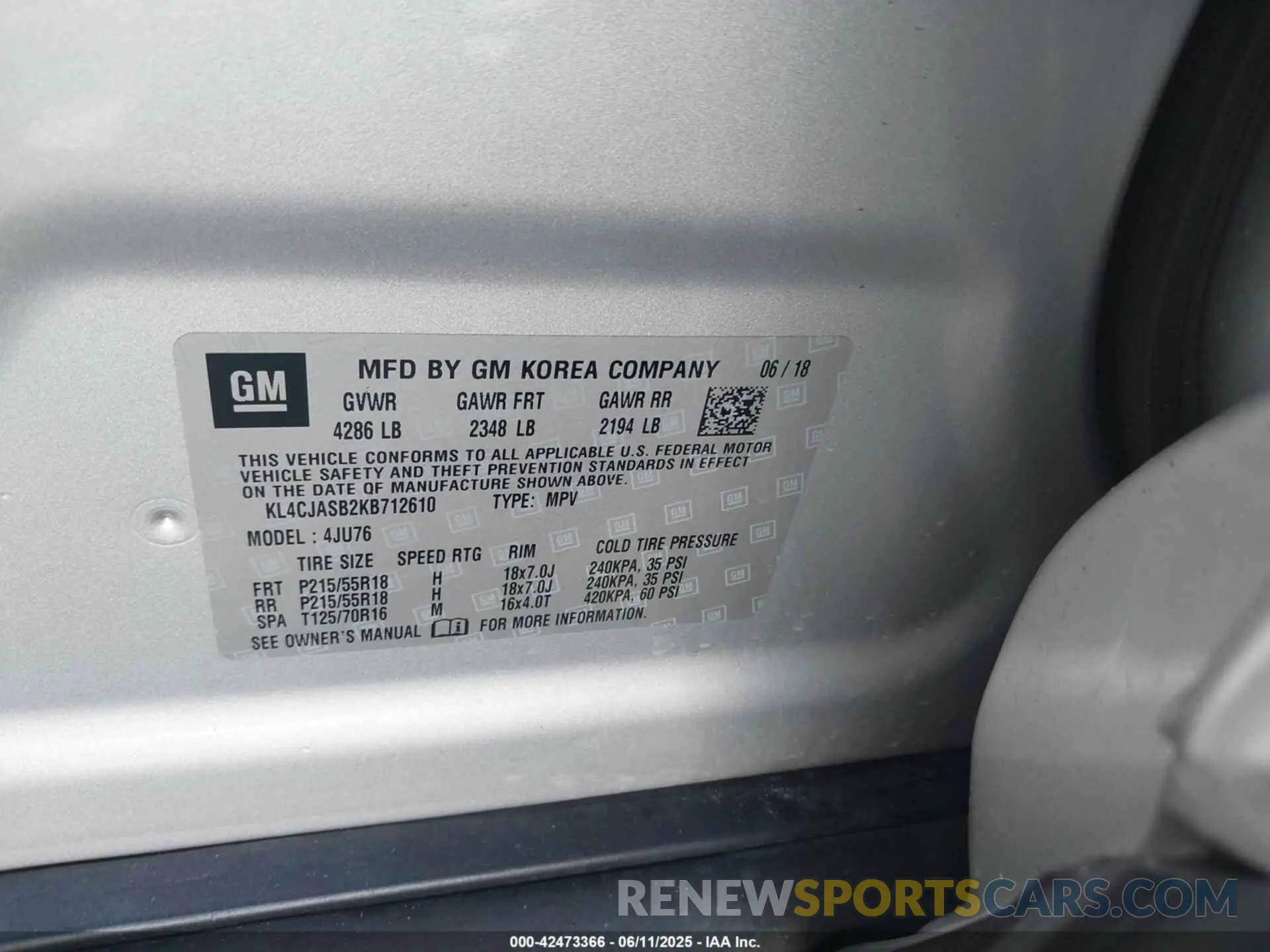 9 Photograph of a damaged car KL4CJASB2KB712610 BUICK ENCORE 2019