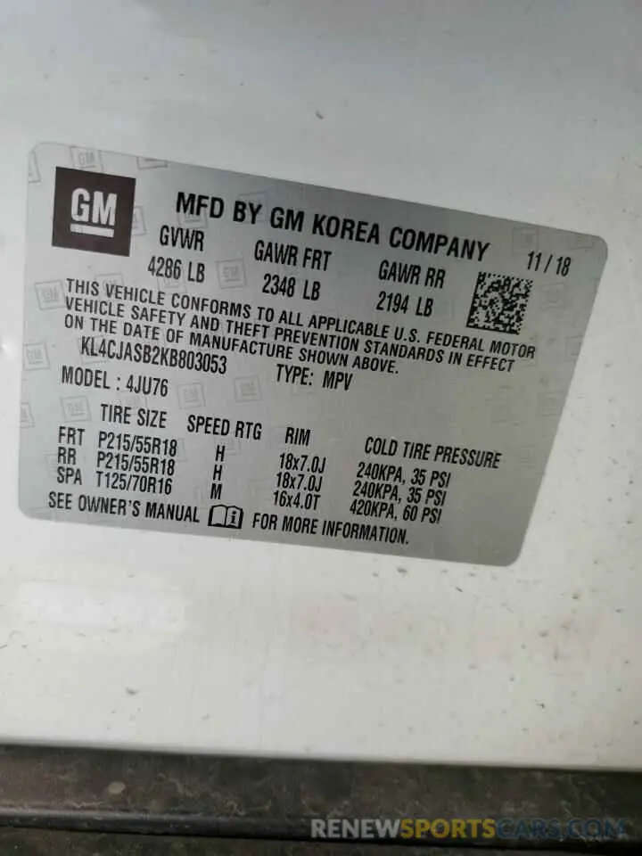 15 Photograph of a damaged car KL4CJASB2KB803053 BUICK ENCORE 2019