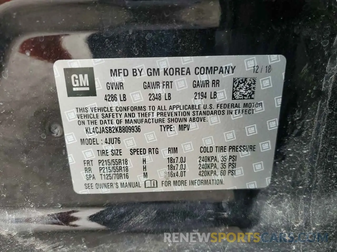 14 Photograph of a damaged car KL4CJASB2KB809936 BUICK ENCORE 2019