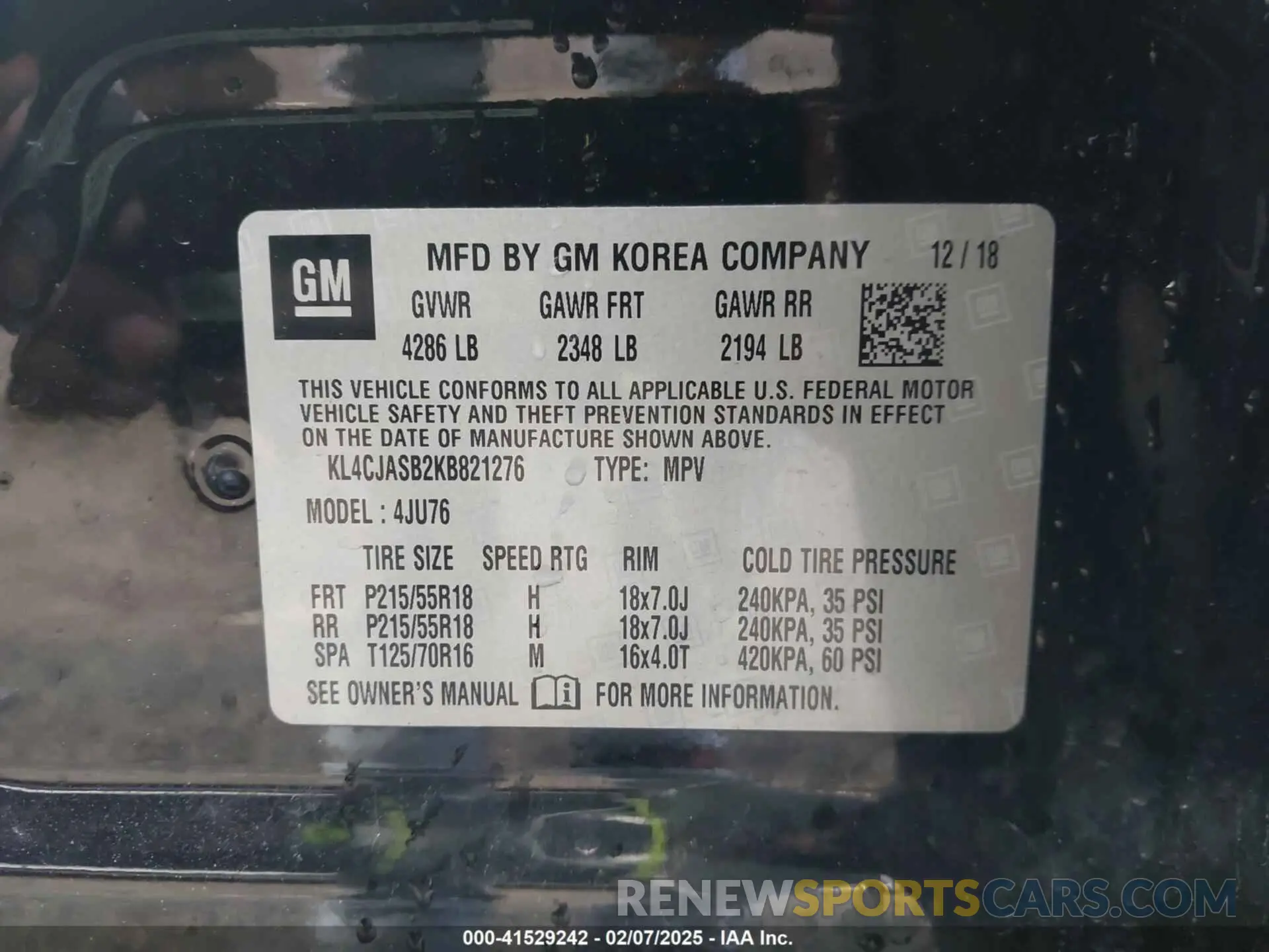 9 Photograph of a damaged car KL4CJASB2KB821276 BUICK ENCORE 2019