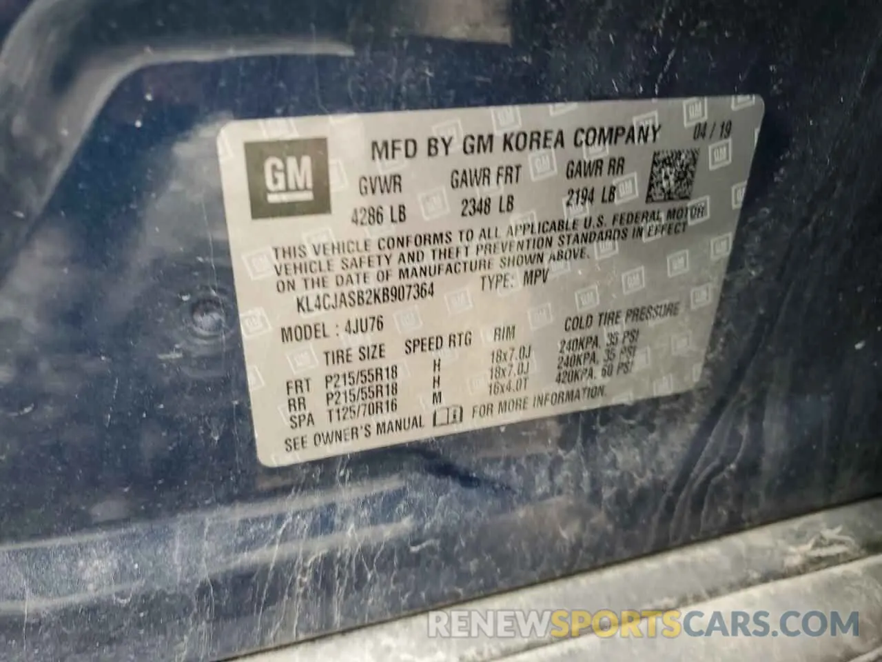 14 Photograph of a damaged car KL4CJASB2KB907364 BUICK ENCORE 2019
